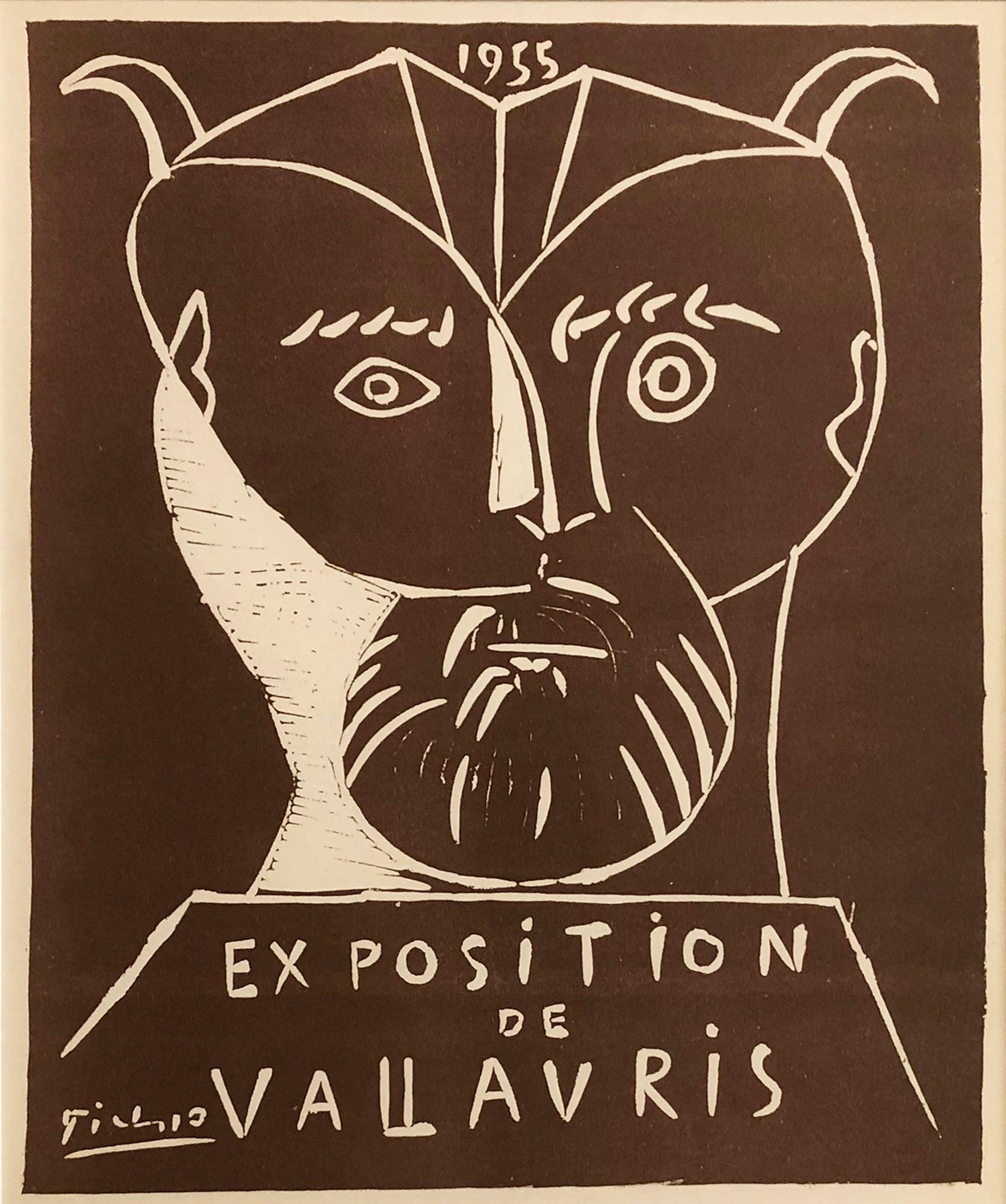 Picasso-Exposition Vallauris Lithographie Vintage (Beige), Portrait Print, von (after) Pablo Picasso