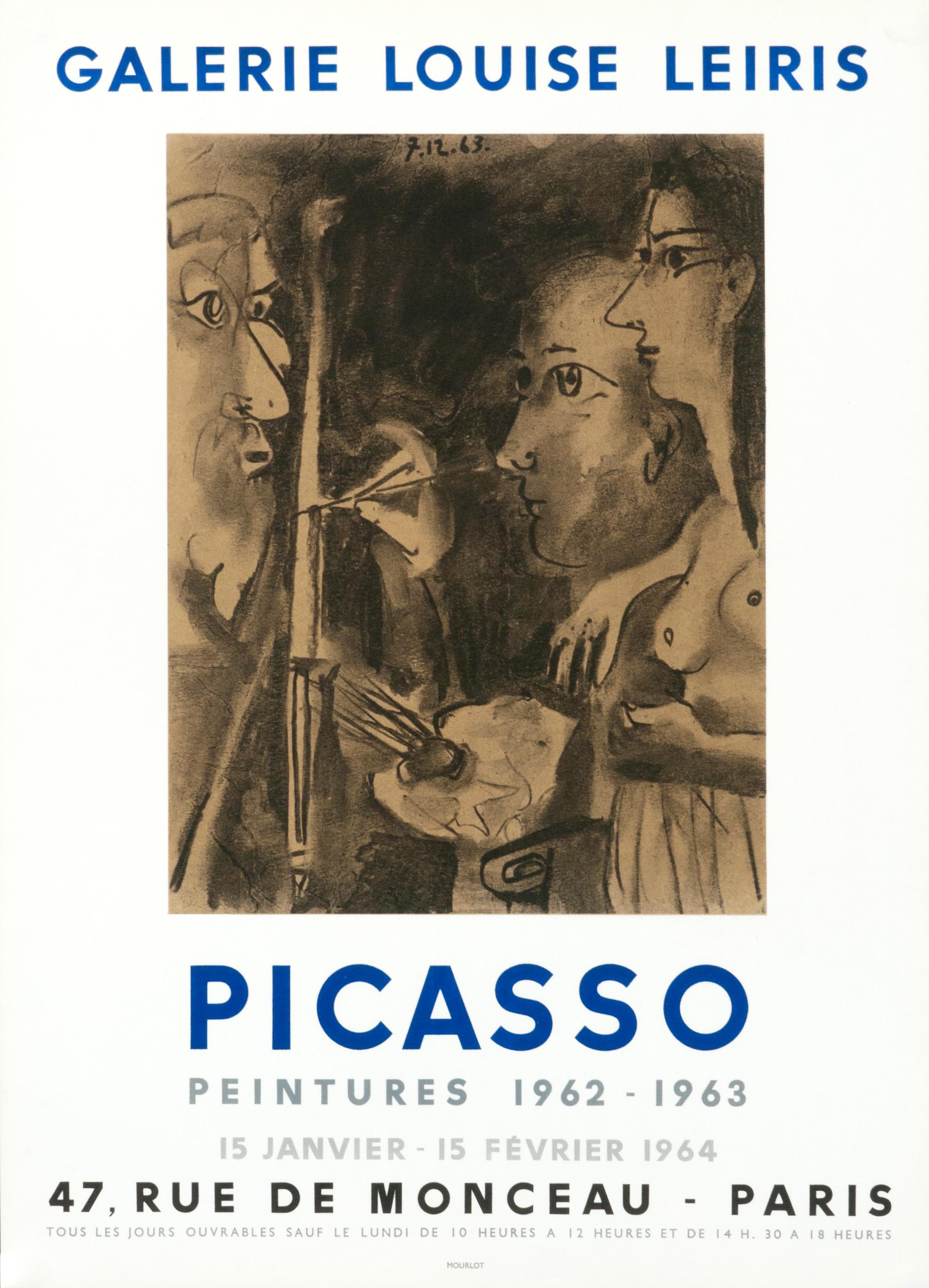 (after) Pablo Picasso Figurative Print - "Picasso - Peintures 1962" Vintage French Exhibition Poster Paris