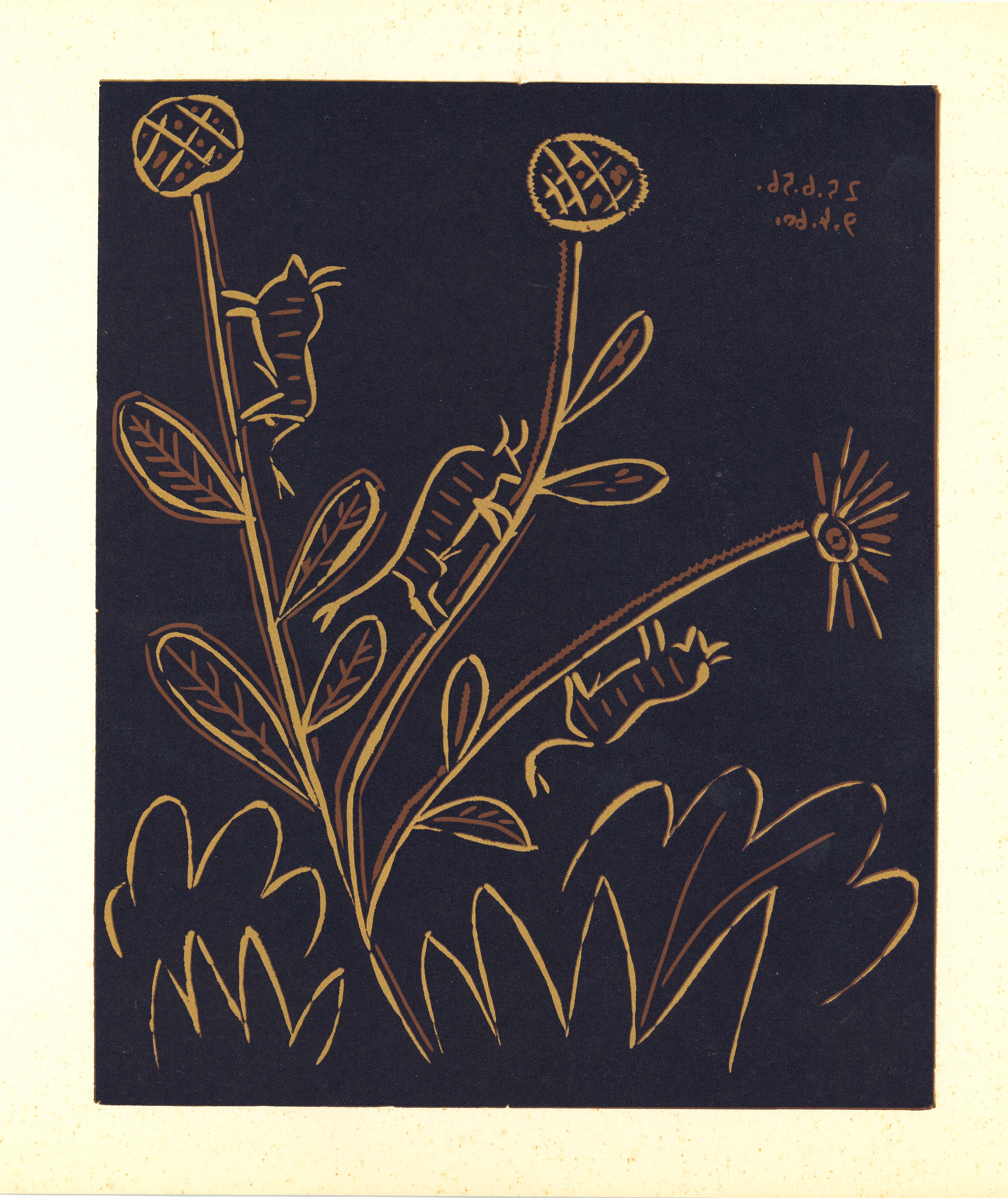Jardinière aux Toritos  - Reproduction en linogravure d'après Pablo Picasso - 1962 en vente 2