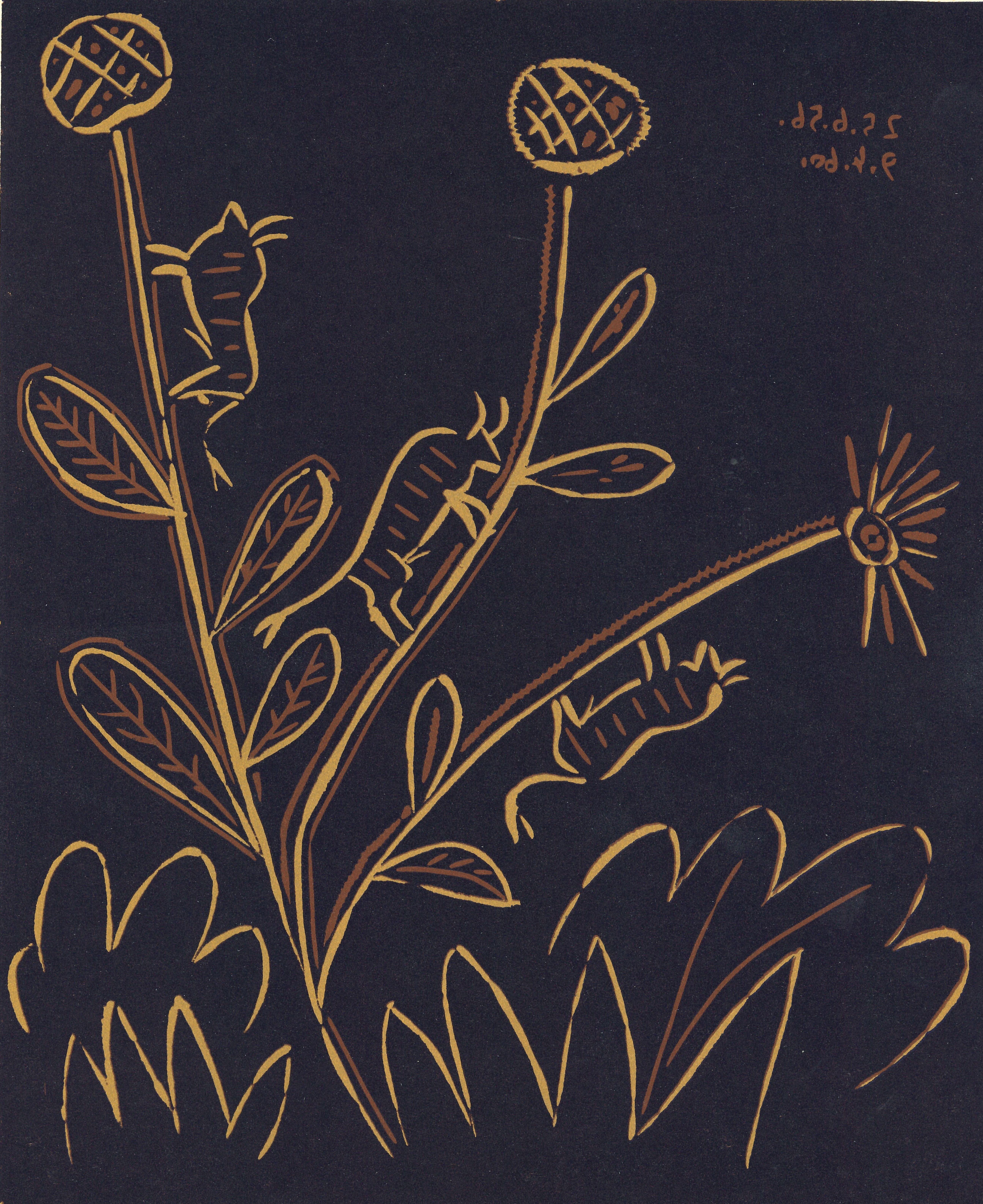 Jardinière aux Toritos  - Reproduction en linogravure d'après Pablo Picasso - 1962