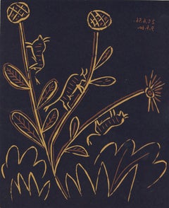 Jardinière aux Toritos  - Reproduction en linogravure d'après Pablo Picasso - 1962