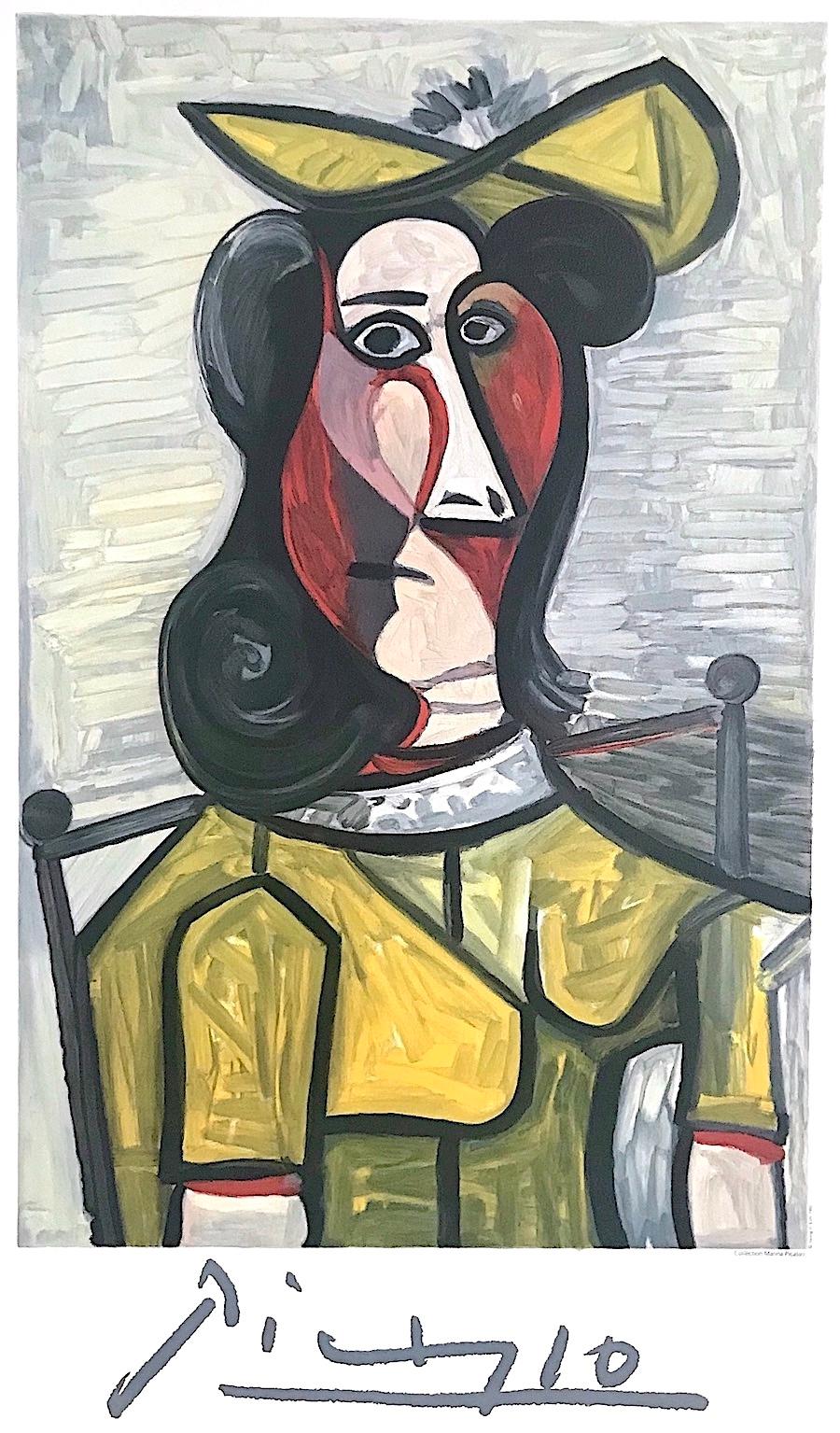 PORTRAIT DE FEMME AU CHAPEAU A LA ROBE JAUNE Lithographie, Frau mit gelbem Hutkleid – Print von (after) Pablo Picasso