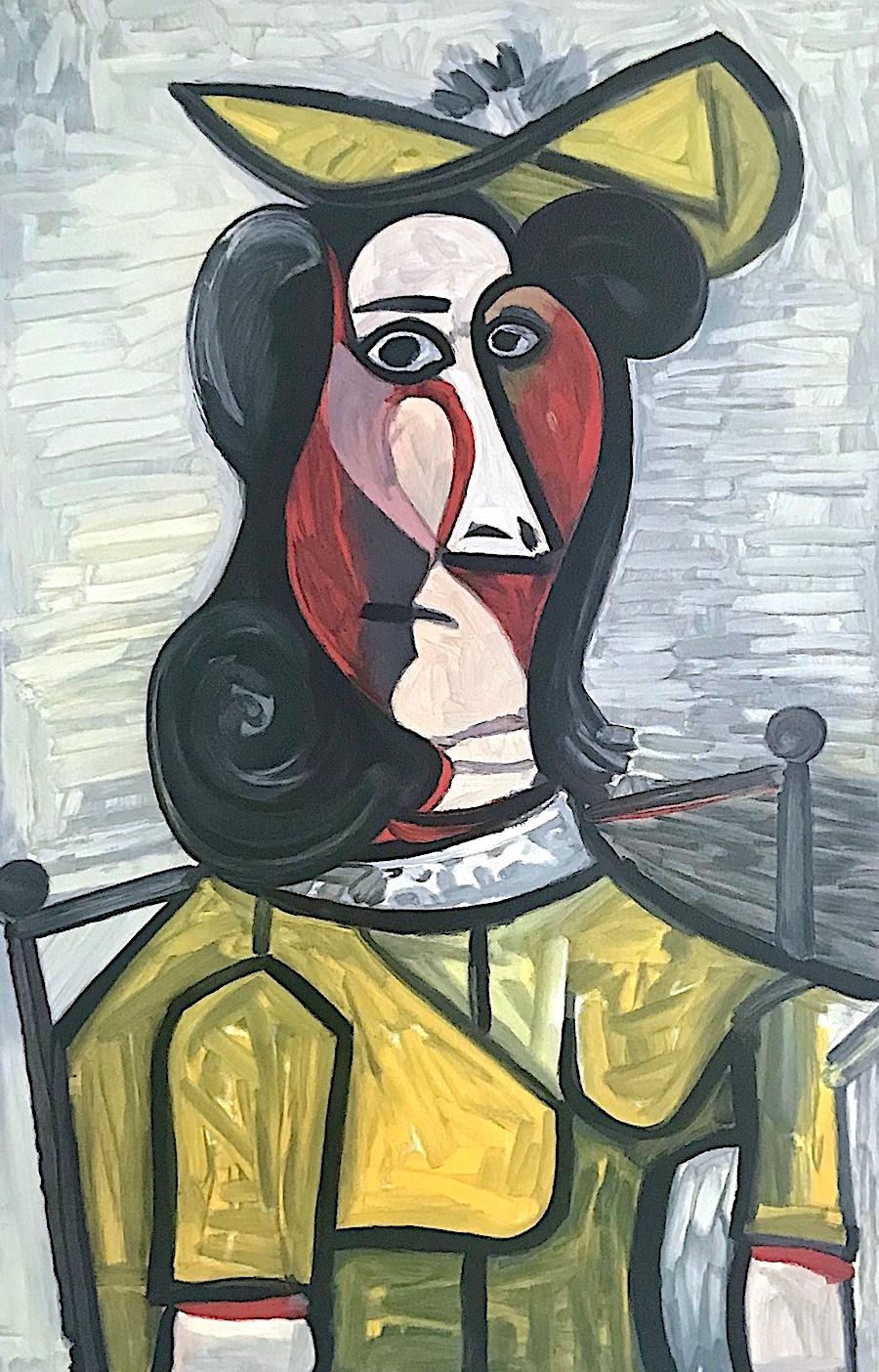 PORTRAIT DE FEMME AU CHAPEAU A LA ROBE JAUNE Lithographie, Frau mit gelbem Hutkleid (Abstrakt), Print, von (after) Pablo Picasso