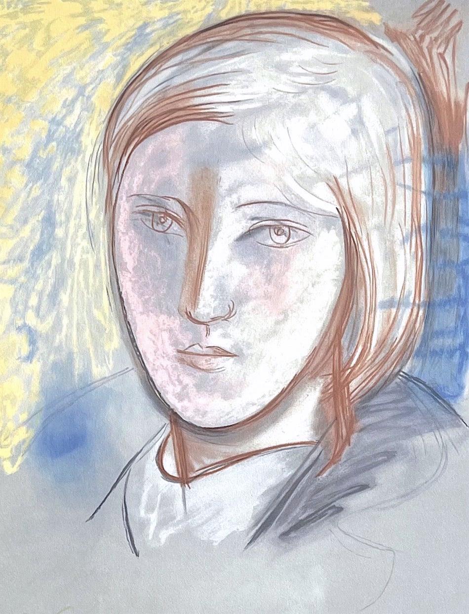 Marie-Thérèse Walter, Lithographie, Gesicht einer jungen Frau, Pastell-Porträtzeichnung (Realismus), Print, von (after) Pablo Picasso