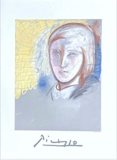 Marie-Thérèse Walter, Lithograph, Young Woman's Face Portrait, Pastel Drawing