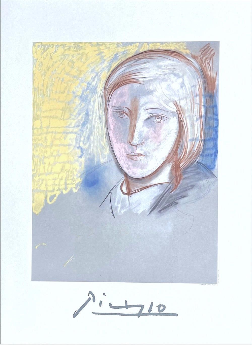 (after) Pablo Picasso Interior Print - PORTRAIT MARIE THERESE WALTER Lithograph, Young Woman, Pastel Portrait Drawing