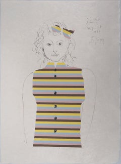 Portrait d'une jeune fille - Lithographie signée