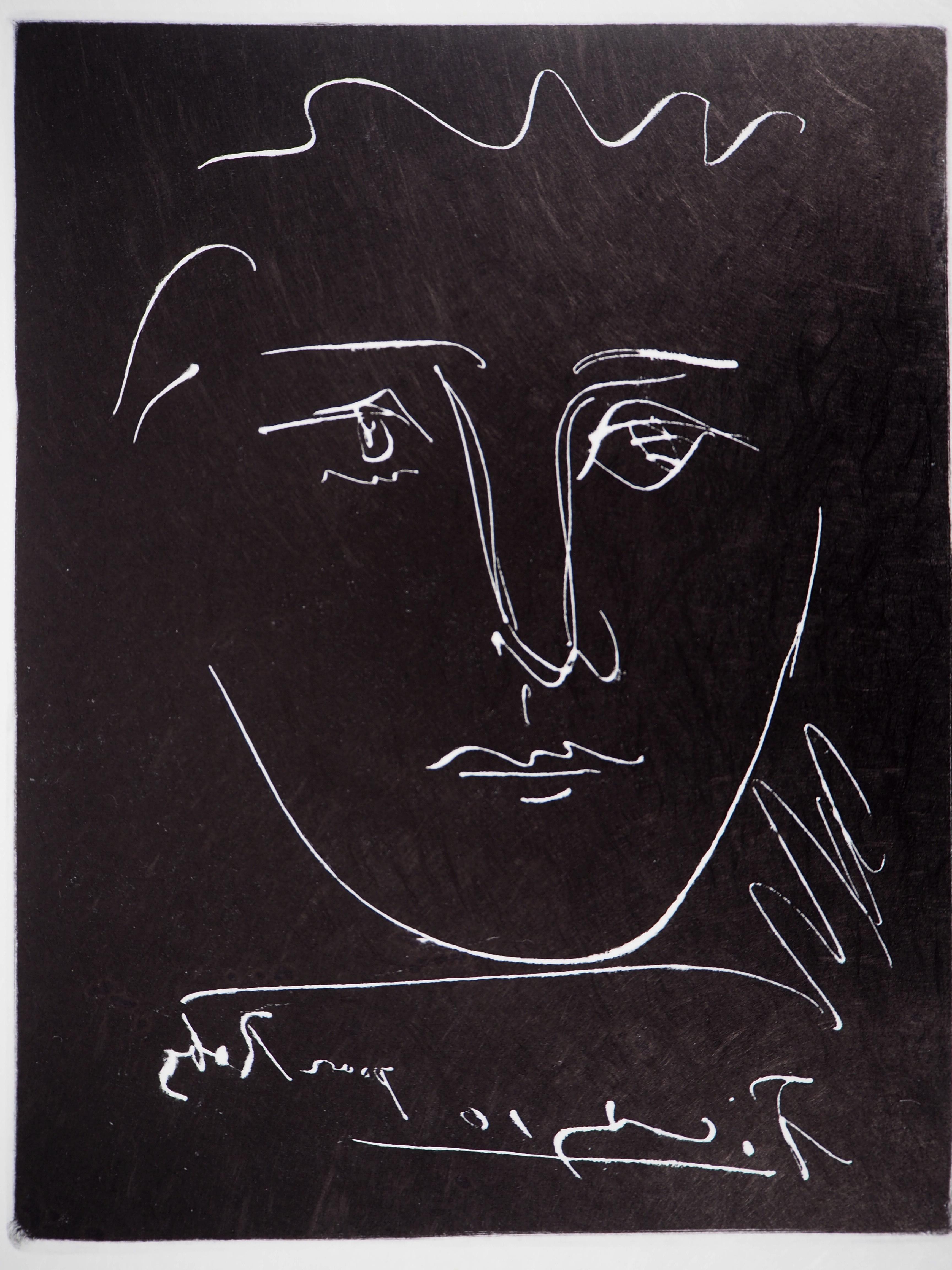 Pablo PICASSO
Portrait of Roby, c. 1950

Original etching
Printed signature in the plate
On Japan paper 33 x 25 cm (c. 13 x 10 in)

REFERENCE : Catalog raisonne Bloch #680
From the edition by 'New York collector guild'

Excellent condition