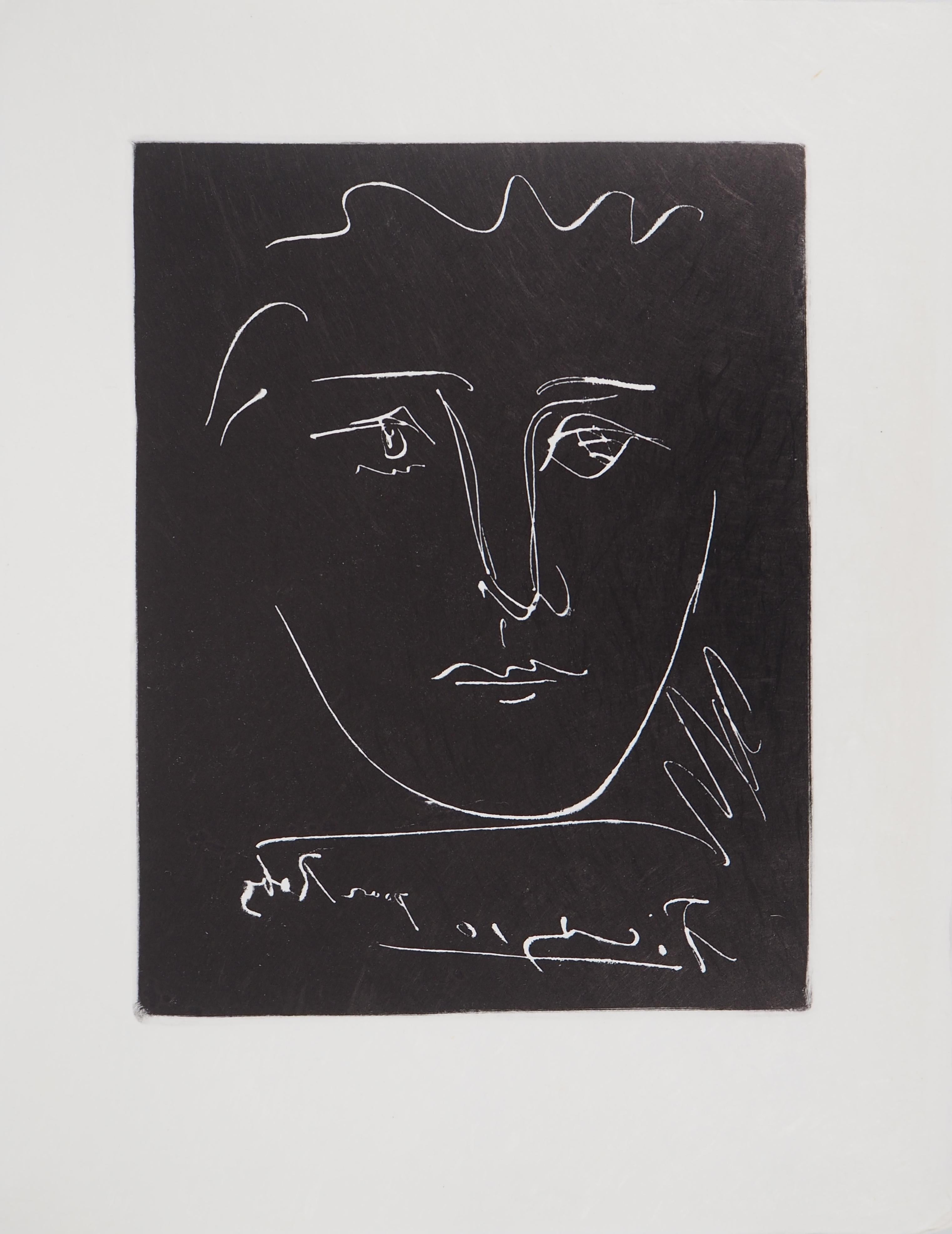 (after) Pablo Picasso Portrait Print - Portrait of Roby - Etching, Black printed edition (Bloch #680)