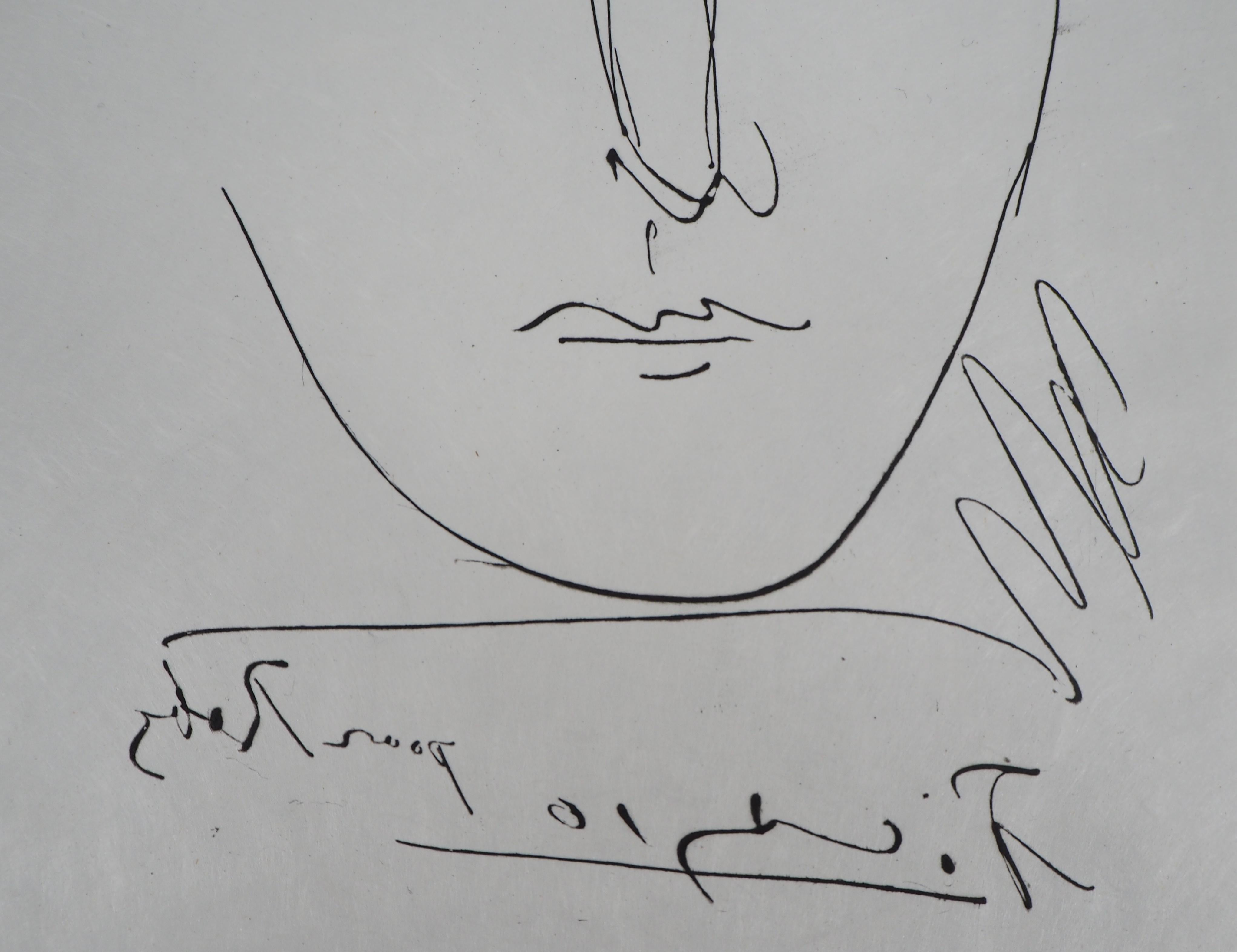 Pablo PICASSO (after)
Portrait of Roby, c. 1950

Restrike etching
Printed signature in the plate
On Japan paper 33 x 25 cm (c. 13 x 10 in)

REFERENCE : Catalog raisonne Bloch #680
From the edition published by New York Collector Guild

Excellent