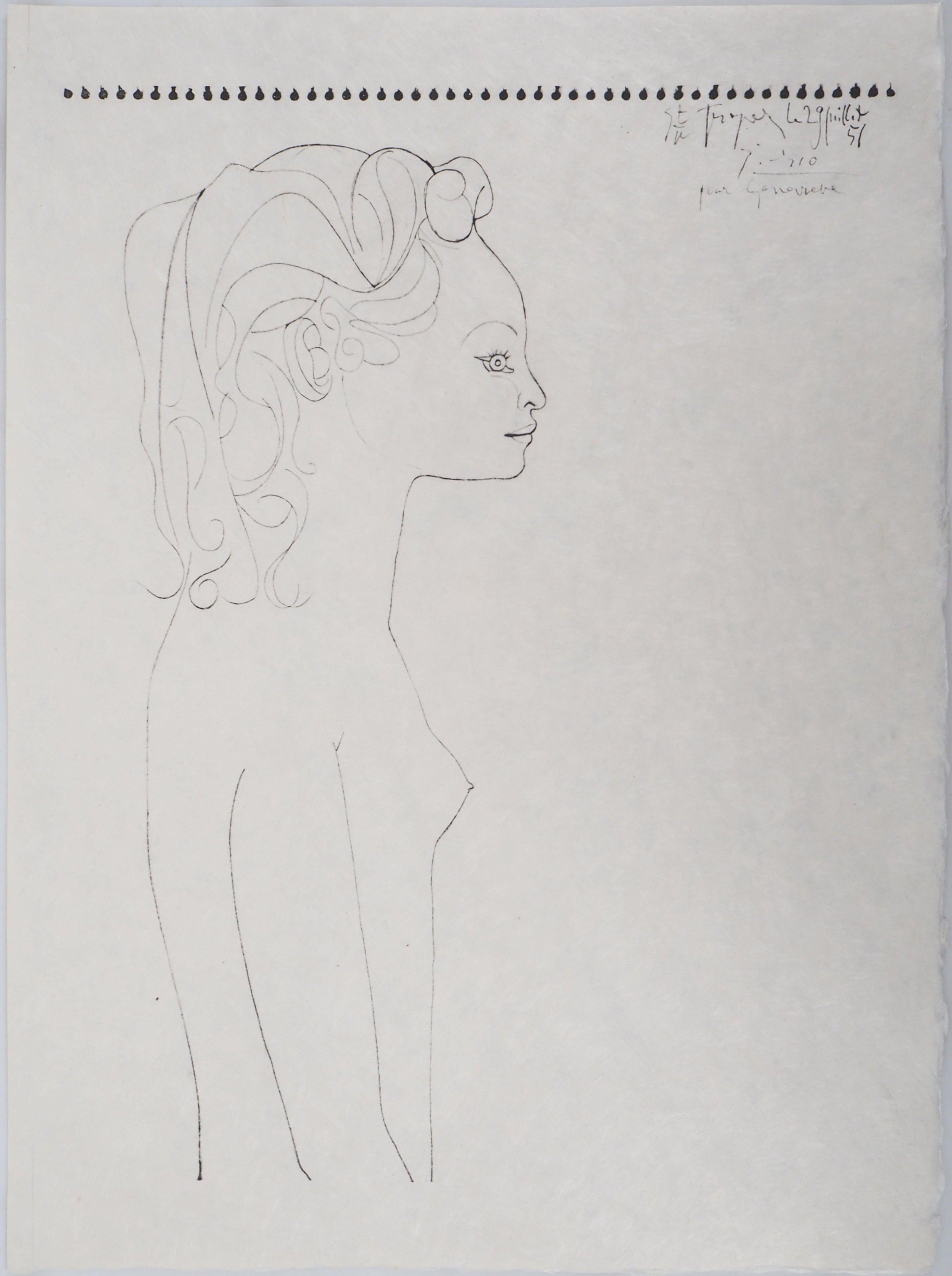 Profil von Genevieve – Lithographie auf Japanpapier – Limitiert auf 100 Probedrucke (Moderne), Print, von (after) Pablo Picasso