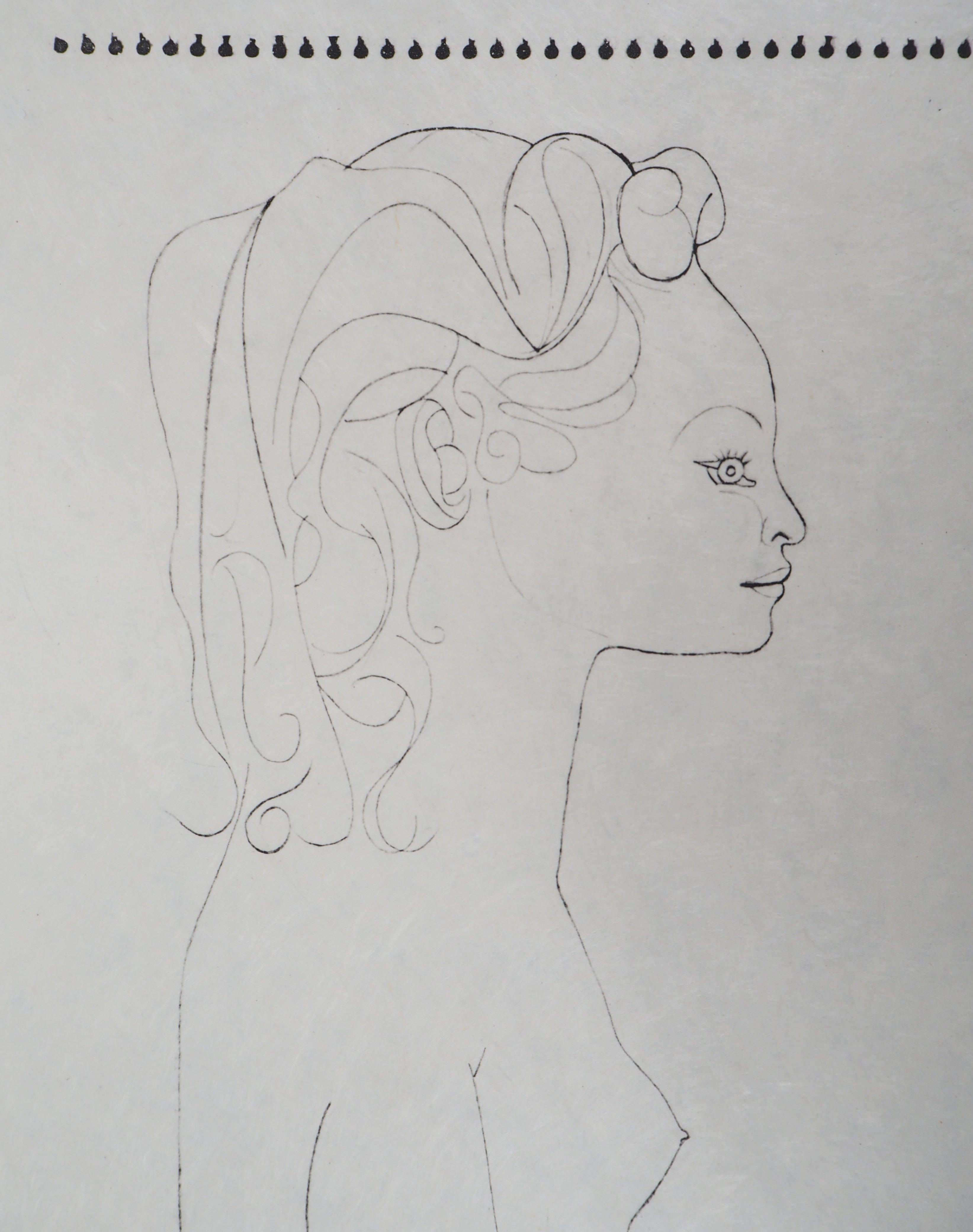 Profil von Genevieve – Lithographie auf Japanpapier – Limitiert auf 100 Probedrucke (Grau), Nude Print, von (after) Pablo Picasso