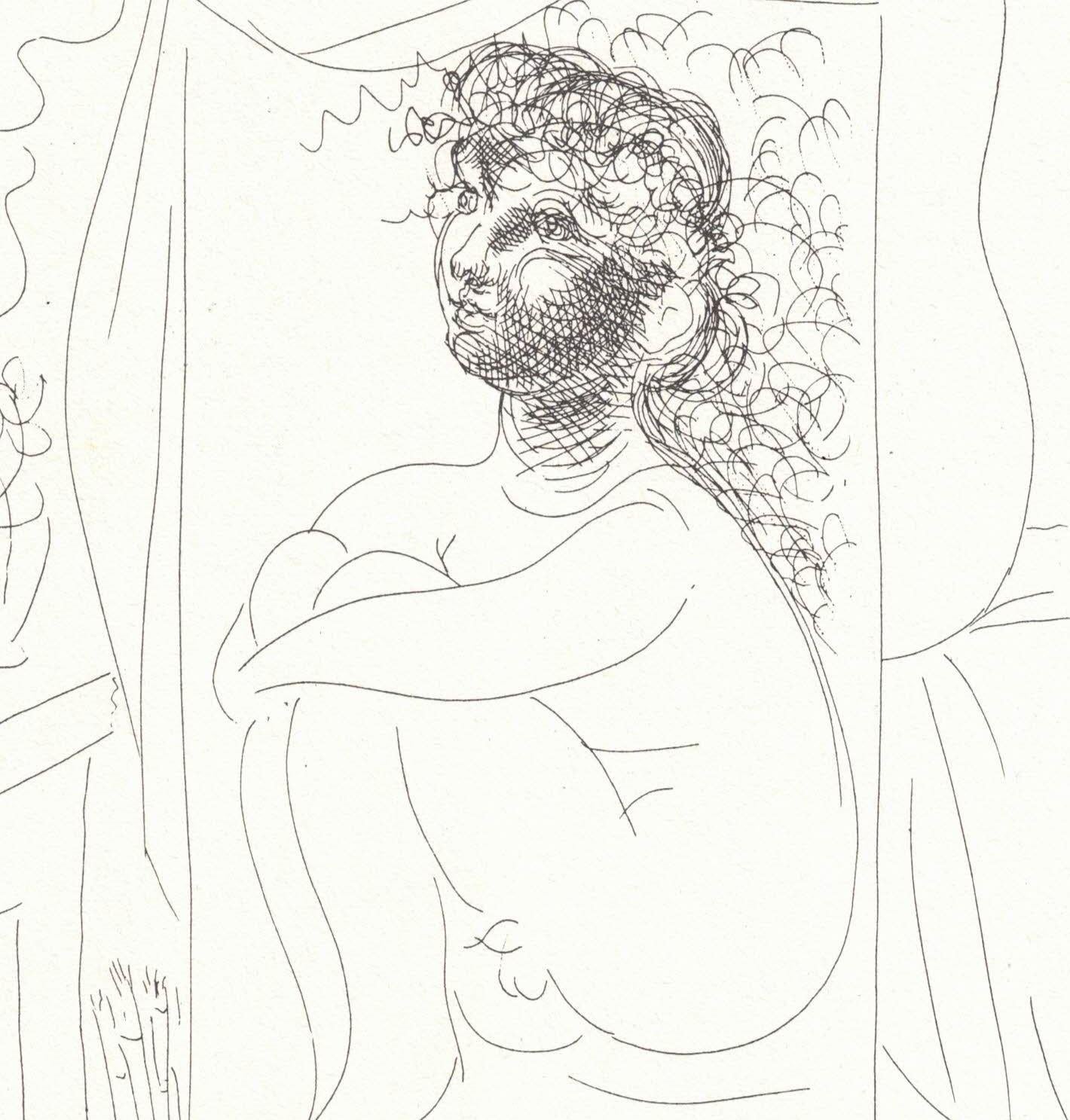 Nu assis avec peinture et tête sculptée - Print de (after) Pablo Picasso