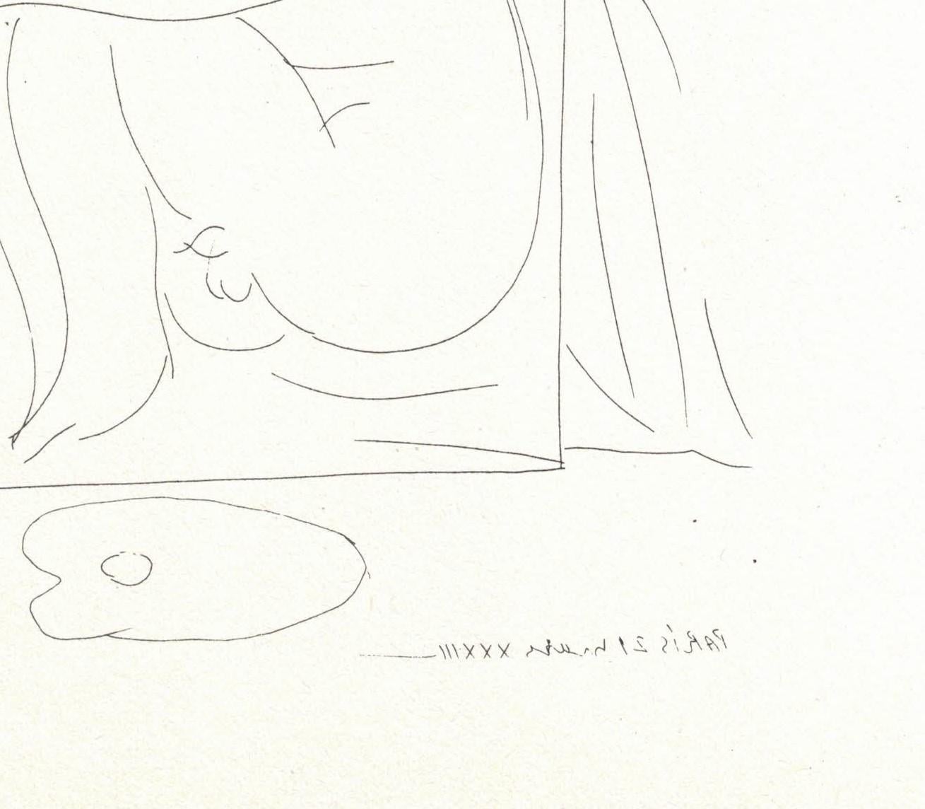 Plaque vintage des années 1970 en noir et blanc d'après l'original de Pablo Picasso pour la Suite Vollard. Cette œuvre est très recherchée en raison de son ancienneté et de son importance artistique tant pour Picasso que pour Ambroise Vollard.