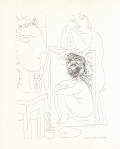 Vintage Seated Nude with Painting and Sculptured Head