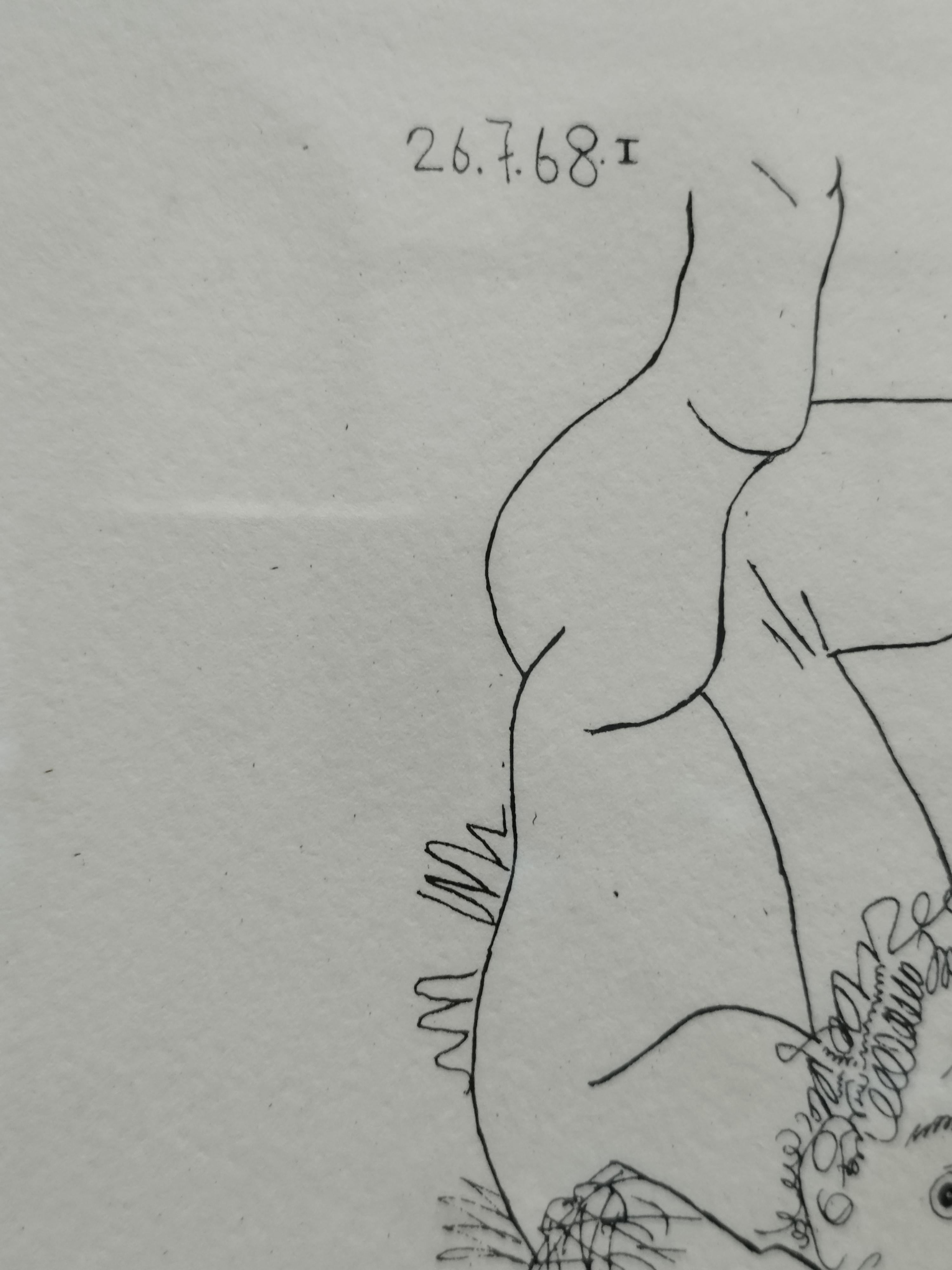 Druck auf Papier  eine Radierung aus der beeindruckenden Serie 347, die Picasso zwischen dem 16. M�ärz und dem 05. Oktober 1968 im Alter von 87 Jahren in sieben Monaten ausführte, ist der deutlichste Ausdruck von Erneuerung, den ein Mann seines