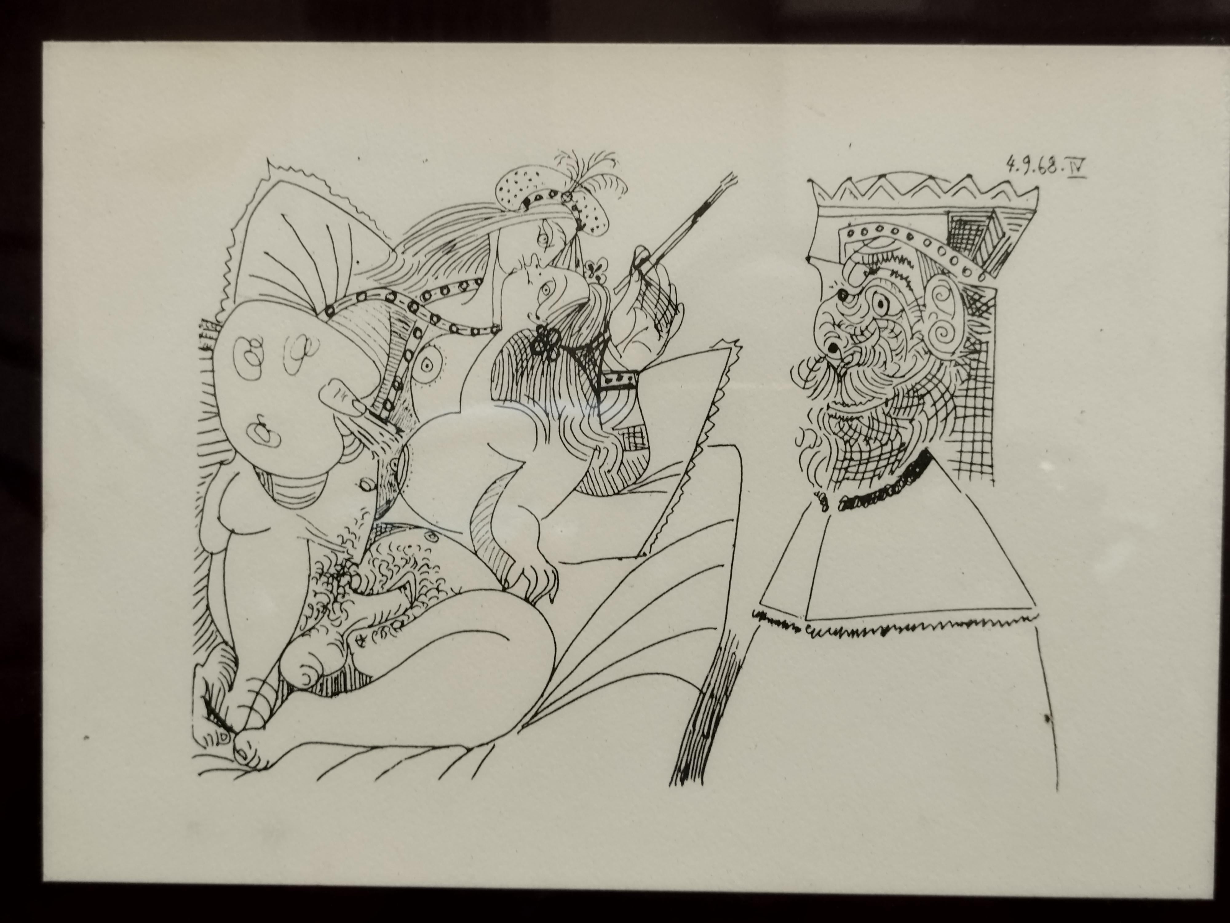 Druck auf Papier  eine Radierung aus der beeindruckenden Serie 347, die Picasso zwischen dem 16. März und dem 05. Oktober 1968 im Alter von 87 Jahren in sieben Monaten ausführte, ist der deutlichste Ausdruck von Erneuerung, den ein Mann seines
