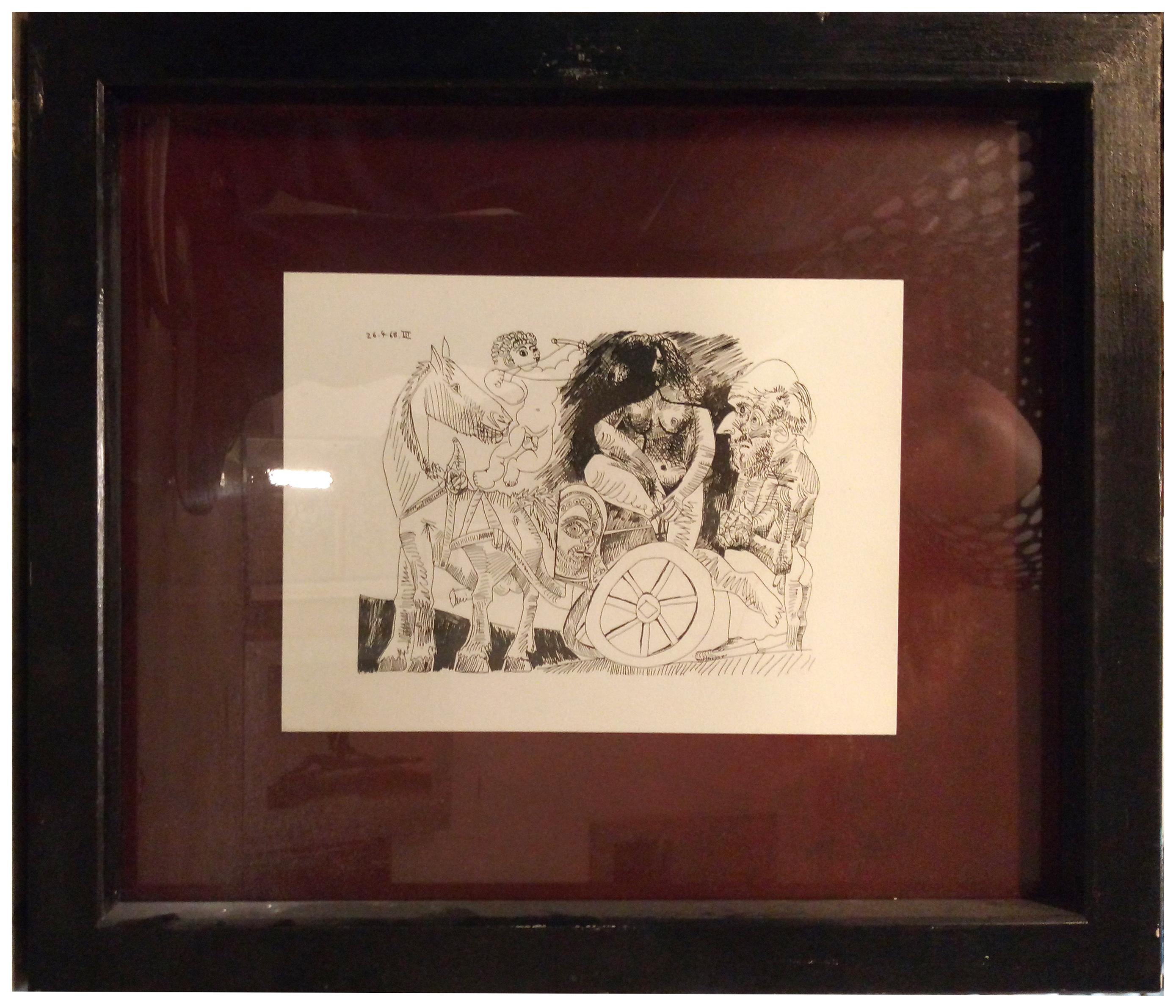 (after) Pablo Picasso Figurative Print - PABLO PICASSO EROTIC SERIES - Print on paper with frame, modern