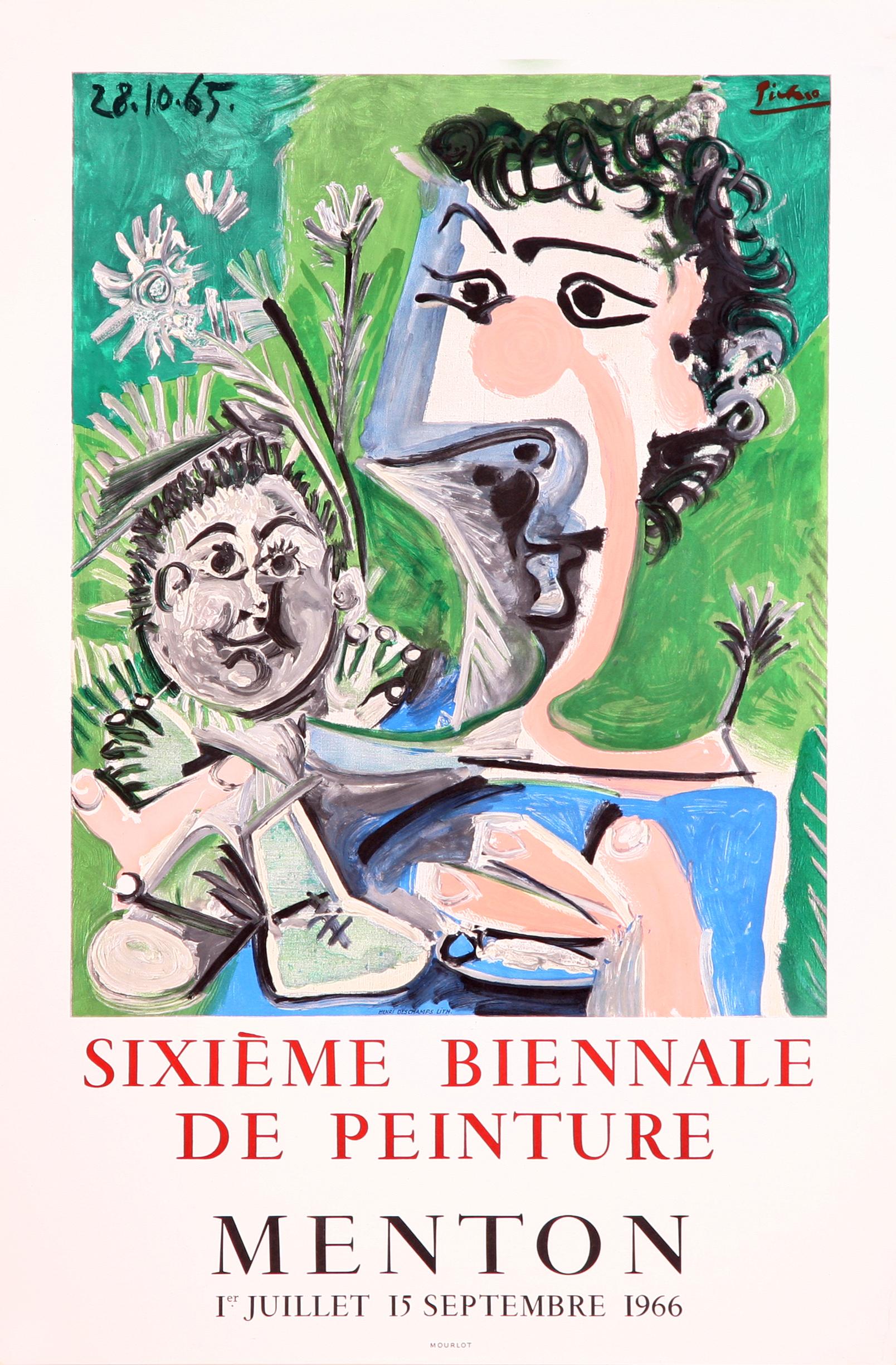 Affiche lithographique de la Sixieme Biennale de Peinture - Menton (d'après) Pablo Picasso - Print de (after) Pablo Picasso
