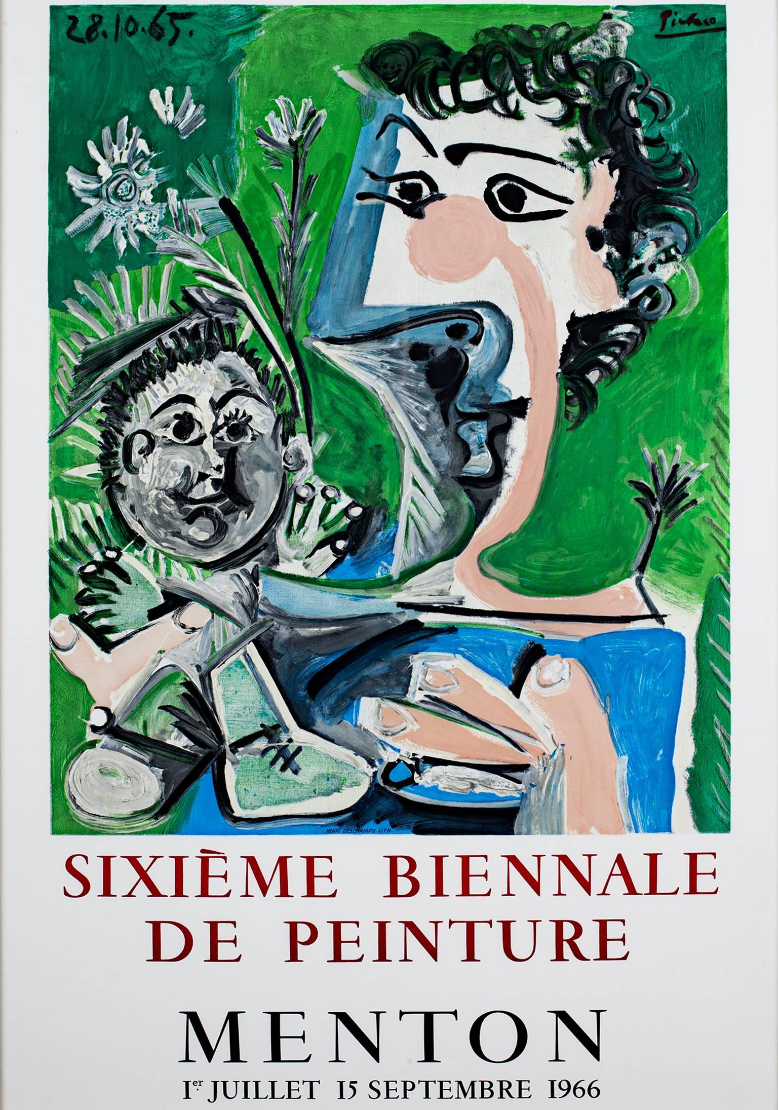 (after) Pablo Picasso Figurative Print - "Sixieme Biennale de Peinture, " Original Vintage Lithographic Poster 