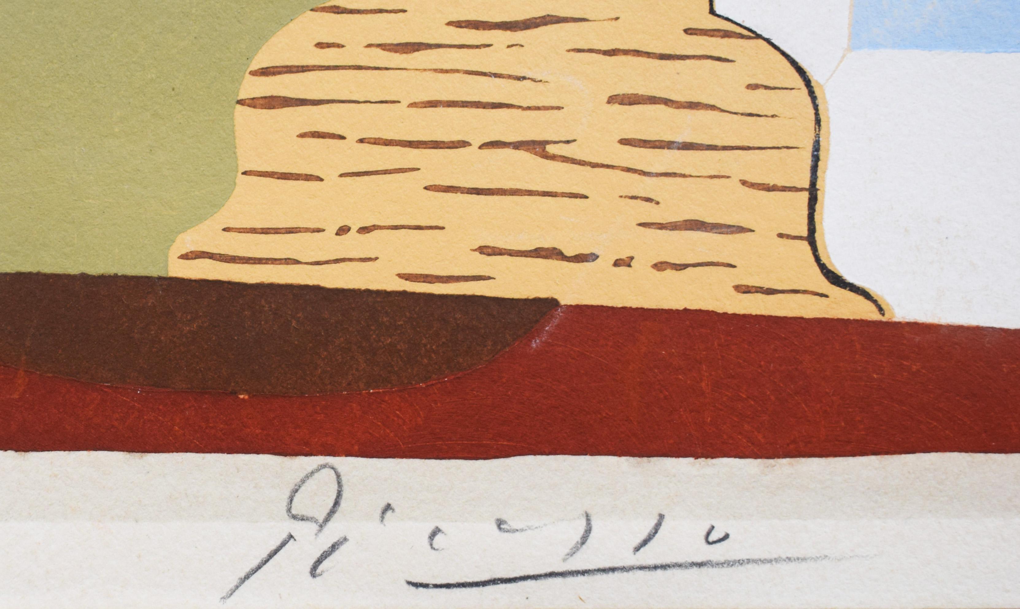 Natura morta con chitarra, da: Dieci Pochoir - Natura morta musica cubismo spagnolo - Print Cubismo di Pablo Picasso