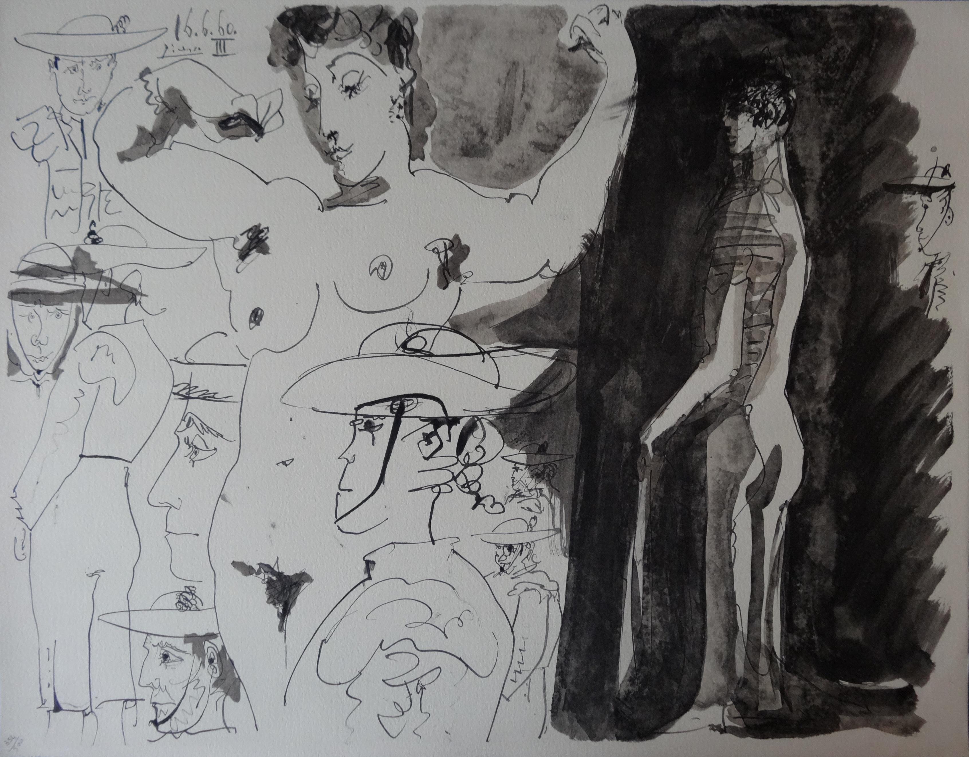 Studies of Toreador and Nude Woman - Lithograph