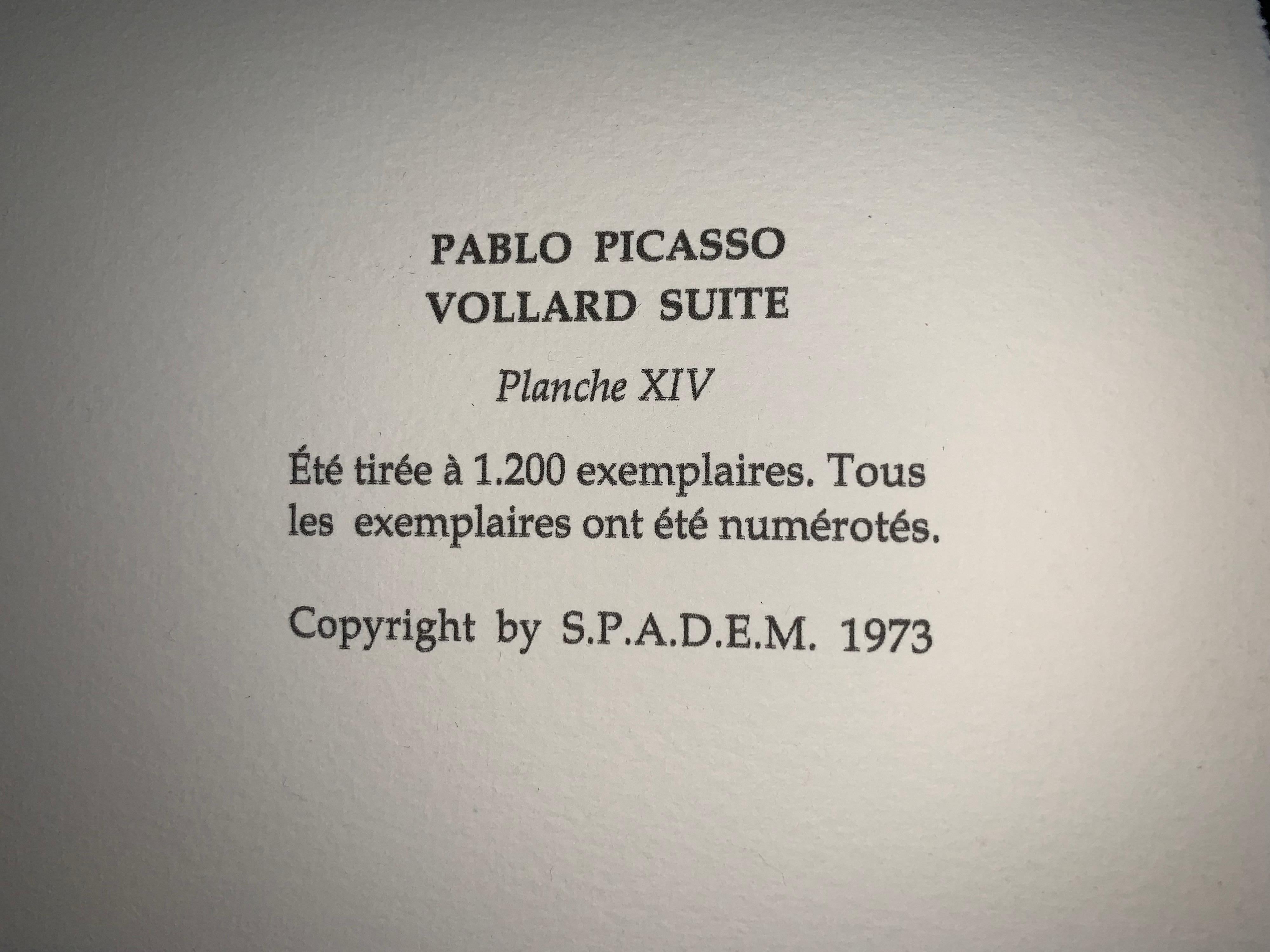Pablo Picasso (1881-1973) (after) - Suite Vollard plate XIV 
Black lithograph, dated from 1973, numbered 1020/1200 ex. 
The 100 original drawings date from 1930 to 1937, the period in which Picasso drew the complete series, a commission from
