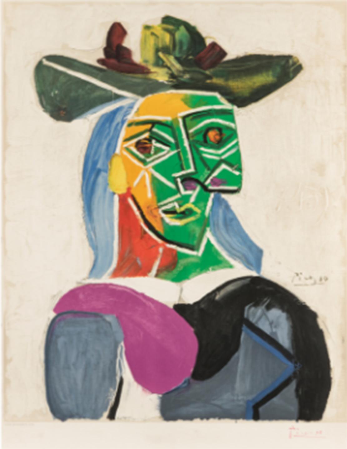 (after) Pablo Picasso Portrait Print - Tete de Femme Au Chapeau 