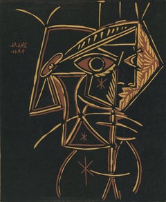 Tete de Femme - Original Linocut After Pablo Picasso - 1962