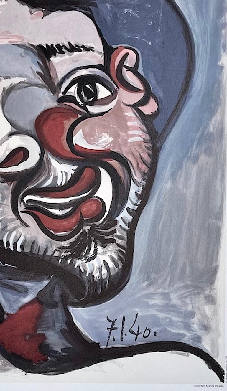 TÊTE D'HOMME Litografía Retrato Abstracto Hombre Barbudo, Granate, Rosa, Gris, Negro en venta 2