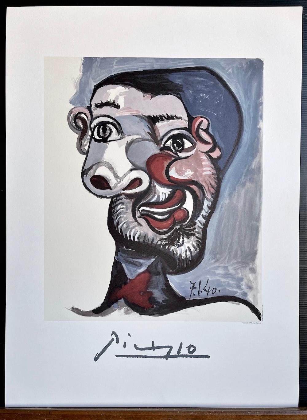TÊTE D'HOMME Litografía Retrato Abstracto Hombre Barbudo, Granate, Rosa, Gris, Negro en venta 5