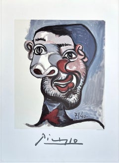 TÊTE D'HOMME Litografia Ritratto astratto Uomo barbuto, Marrone, Rosa, Grigio, Nero