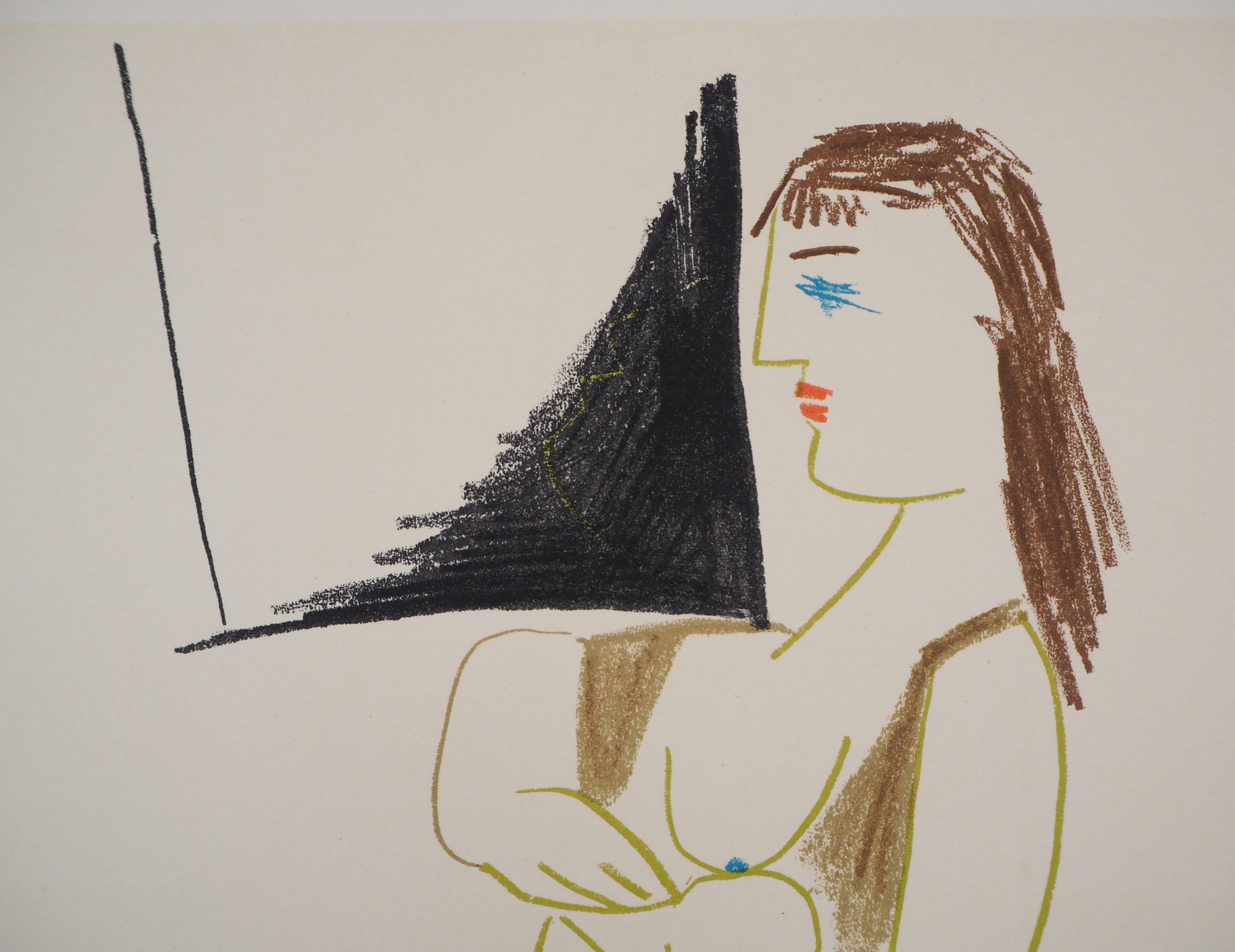 (after) Pablo PICASSO
El Artista y su Modelo

Litografía, 1954
Sobre vitela Arches
Con el sello ciego del editor (Ed. Verve)
Tamaño 27 x 37 cm (c. 10,65 x 14,6 pulgadas)

Litografía realizada para Verve 29-30, editado por Teriade en 1954.
Una página