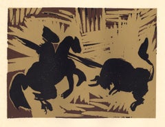 "The Goading of the Bull" linocut