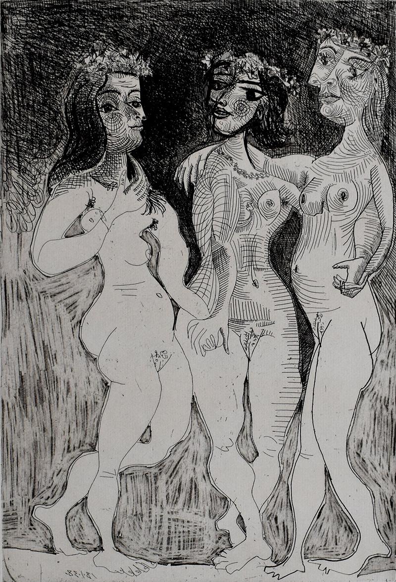 The Three Graces Crowned with Flowers - Three Graces - Print by Pablo Picasso