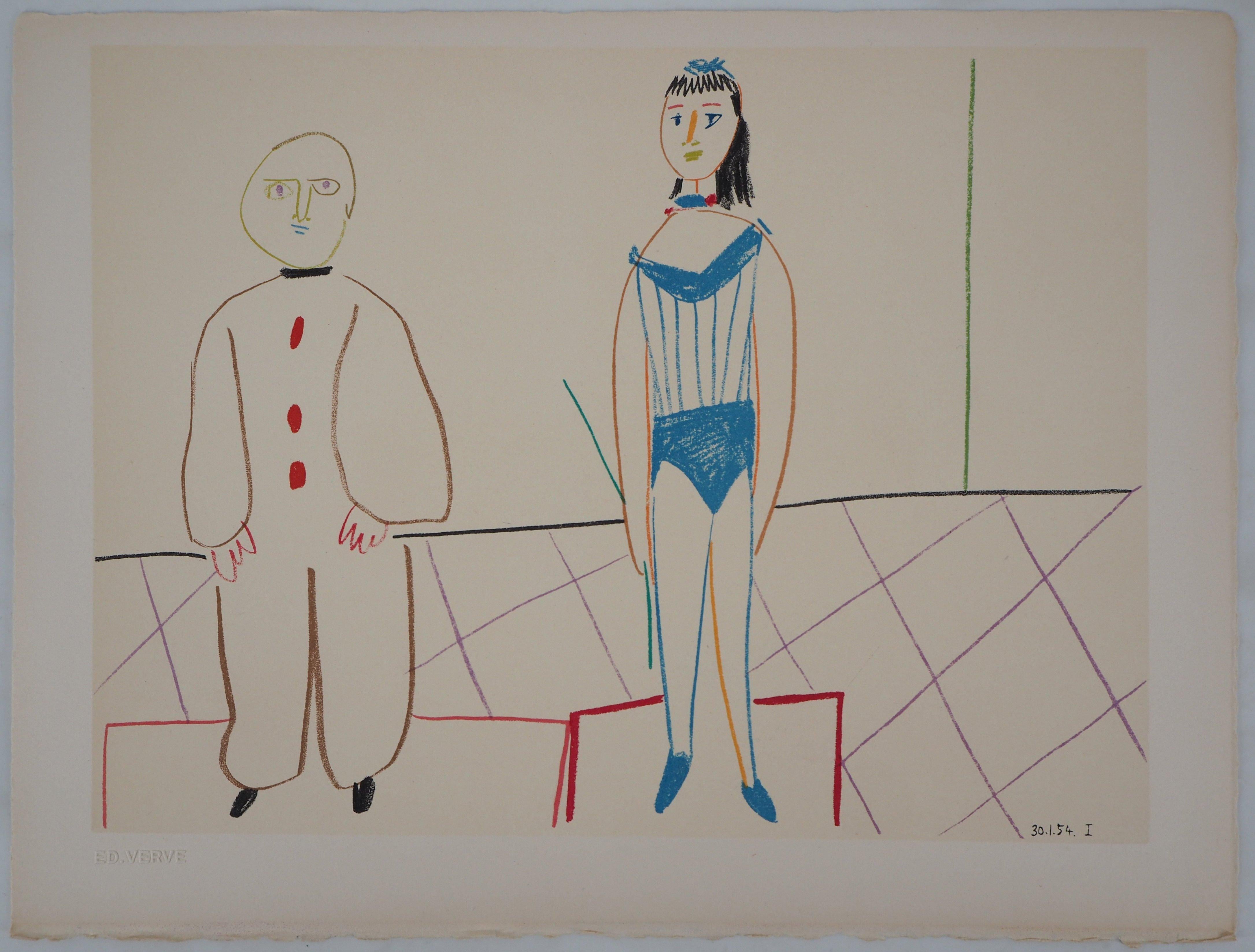 The Two Artists of the Circus - Lithograph - Verve, Mourlot  - Print by (after) Pablo Picasso