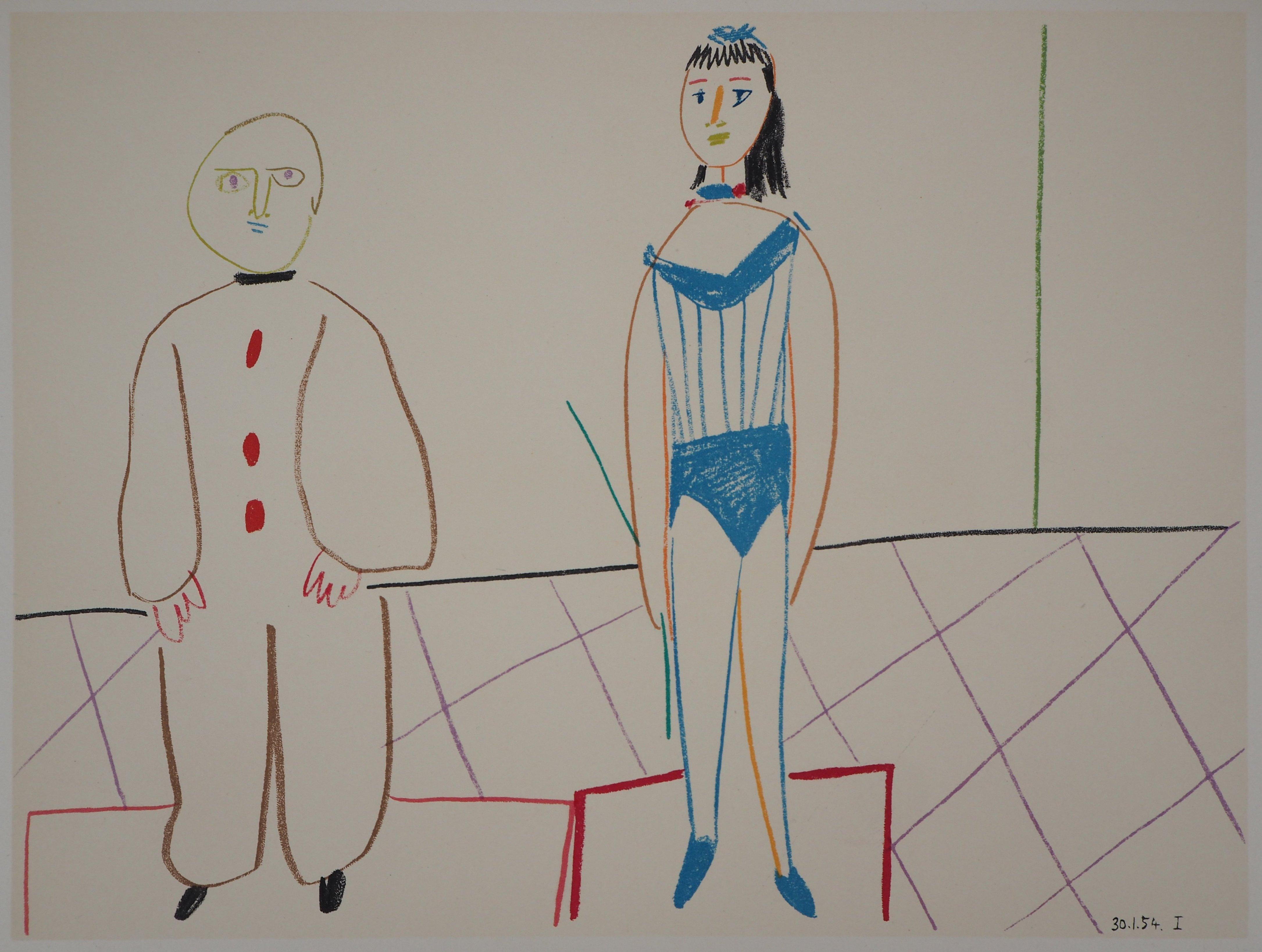 Figurative Print de (after) Pablo Picasso - Los dos artistas del circo - Litografía - Verve, Mourlot