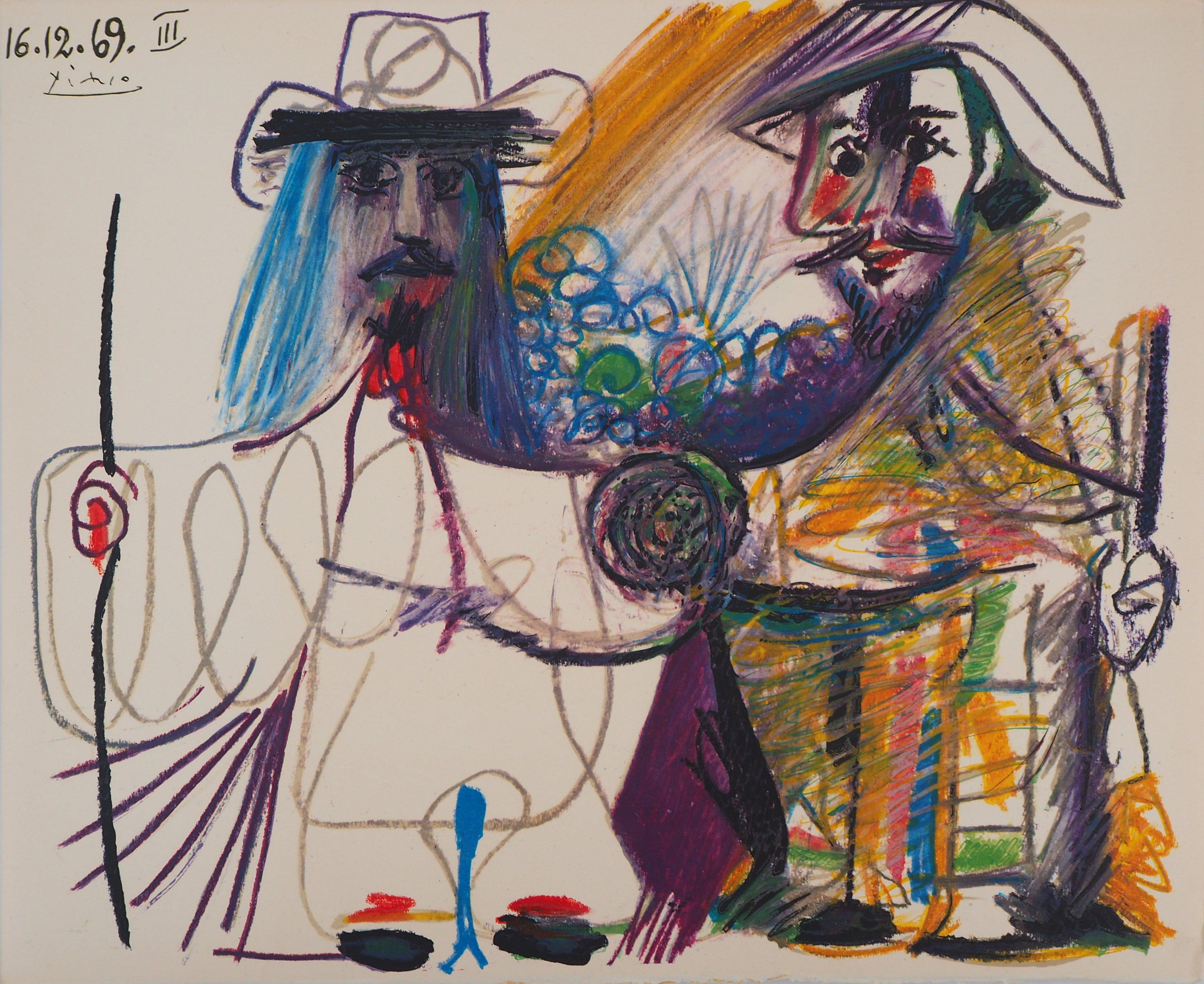 (after) Pablo Picasso Figurative Print - Two Musketeers - Lithograph (Mourlot 1971)