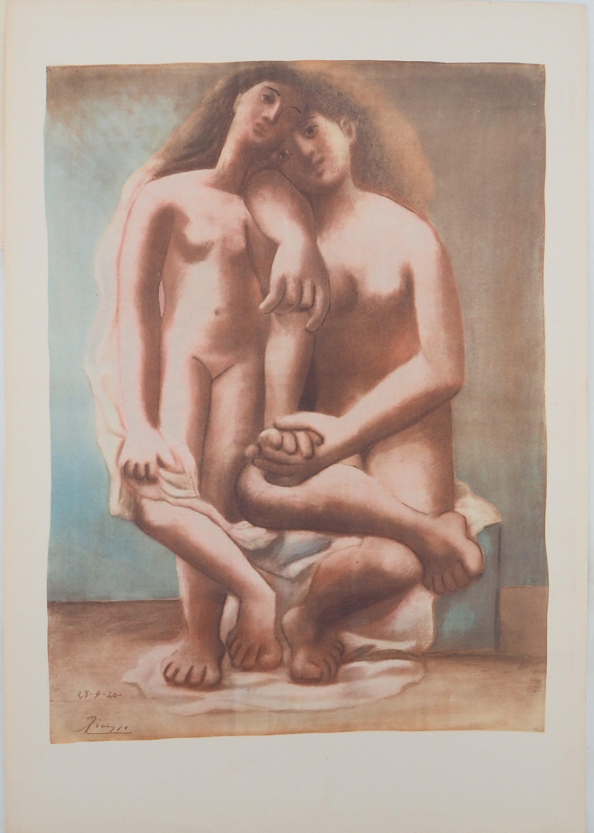 Abstract Print de (after) Pablo Picasso - Dos desnudos - Litografía y estarcido, Firmado