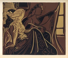 Vintage "Two Women at the Window" linocut