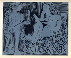 Vintage "Two Women" linocut