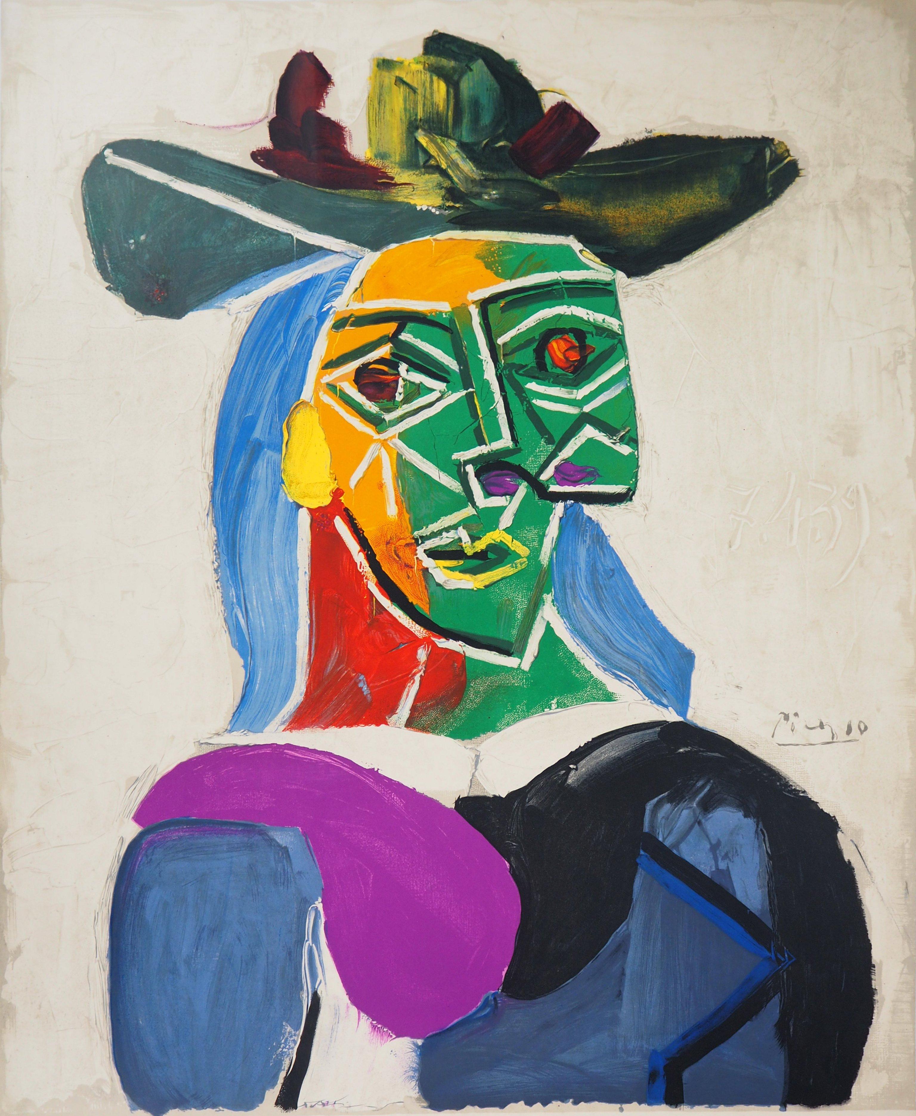 Woman with a Hat (Dora Maar) - Lithograph, Mourlot 1956 (Czwiklitzer #120) - Gray Portrait Print by (after) Pablo Picasso