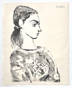 Vintage "Woman with Flowered Bodice" lithograph