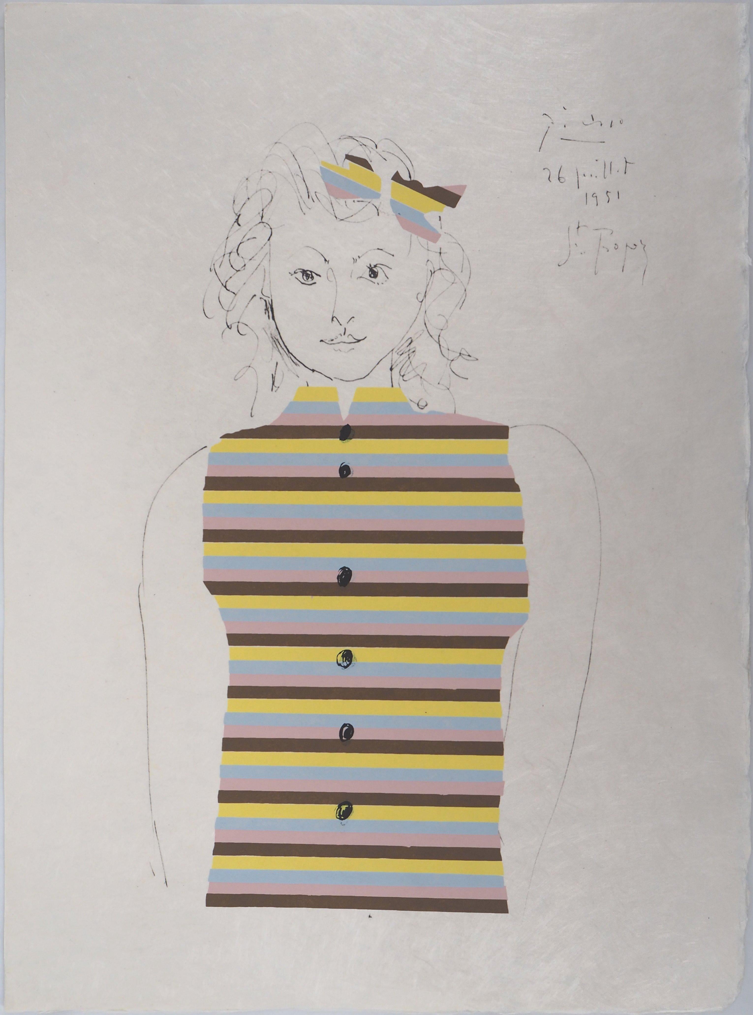 Young Girl With Stripes Sweater - Lithograph on Japan paper - Ltd to 100 proofs - Print by (after) Pablo Picasso