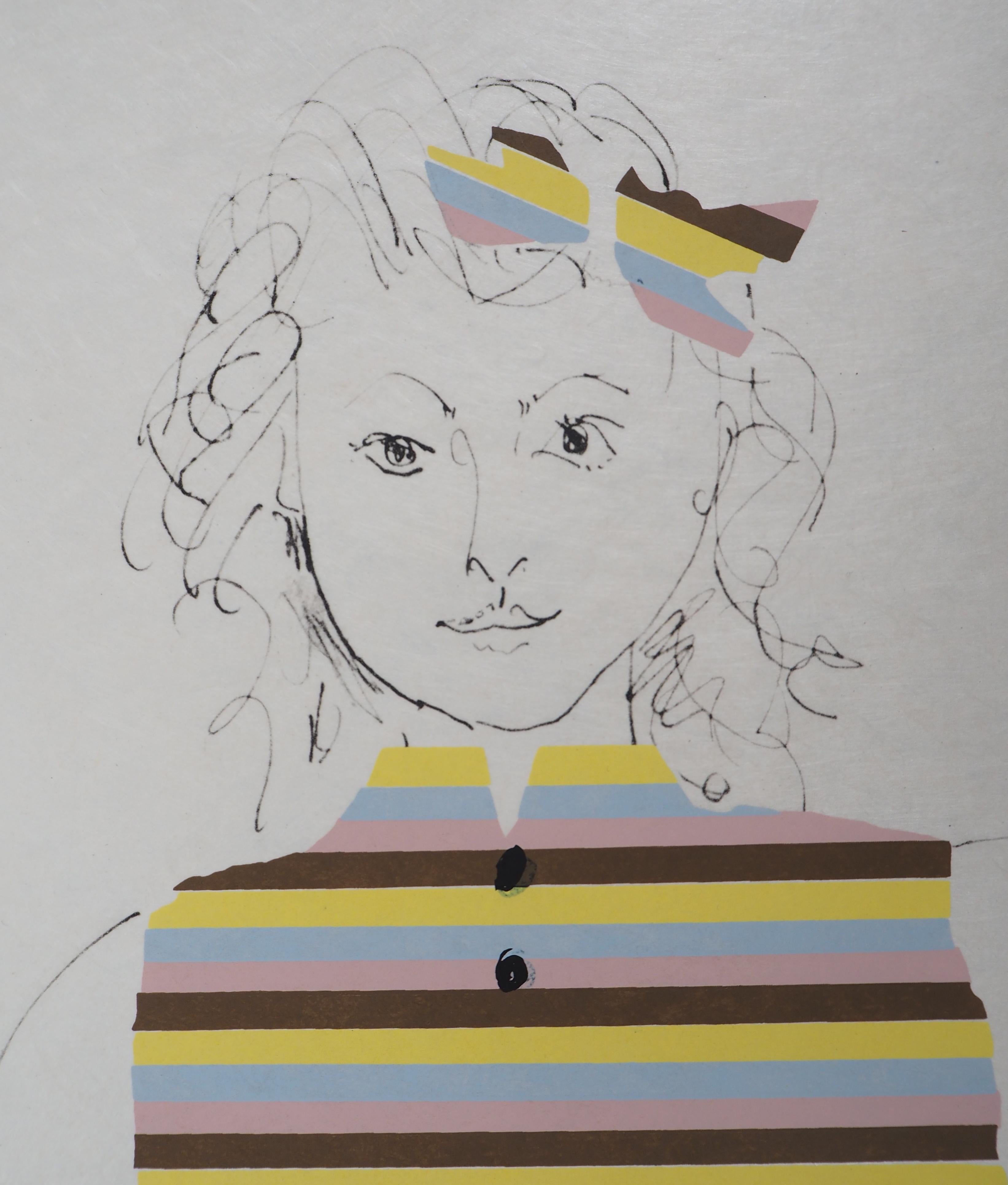 Jeune fille aux rayures - Lithographie sur papier japonais - Ltd à 100 épreuves - Gris Portrait Print par (after) Pablo Picasso