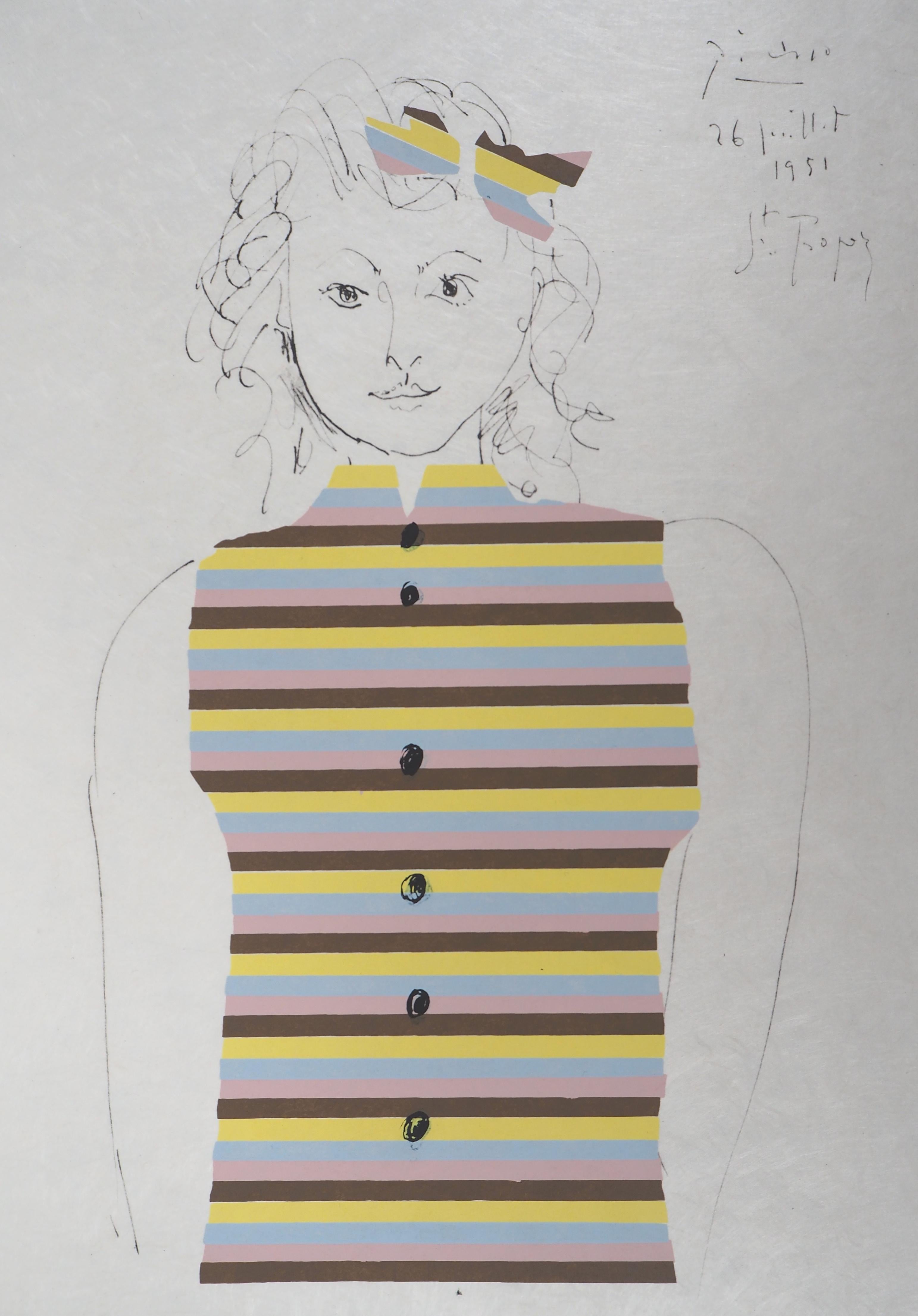 (after) Pablo Picasso Portrait Print - Young Girl With Stripes Sweater - Lithograph on Japan paper - Ltd to 100 proofs