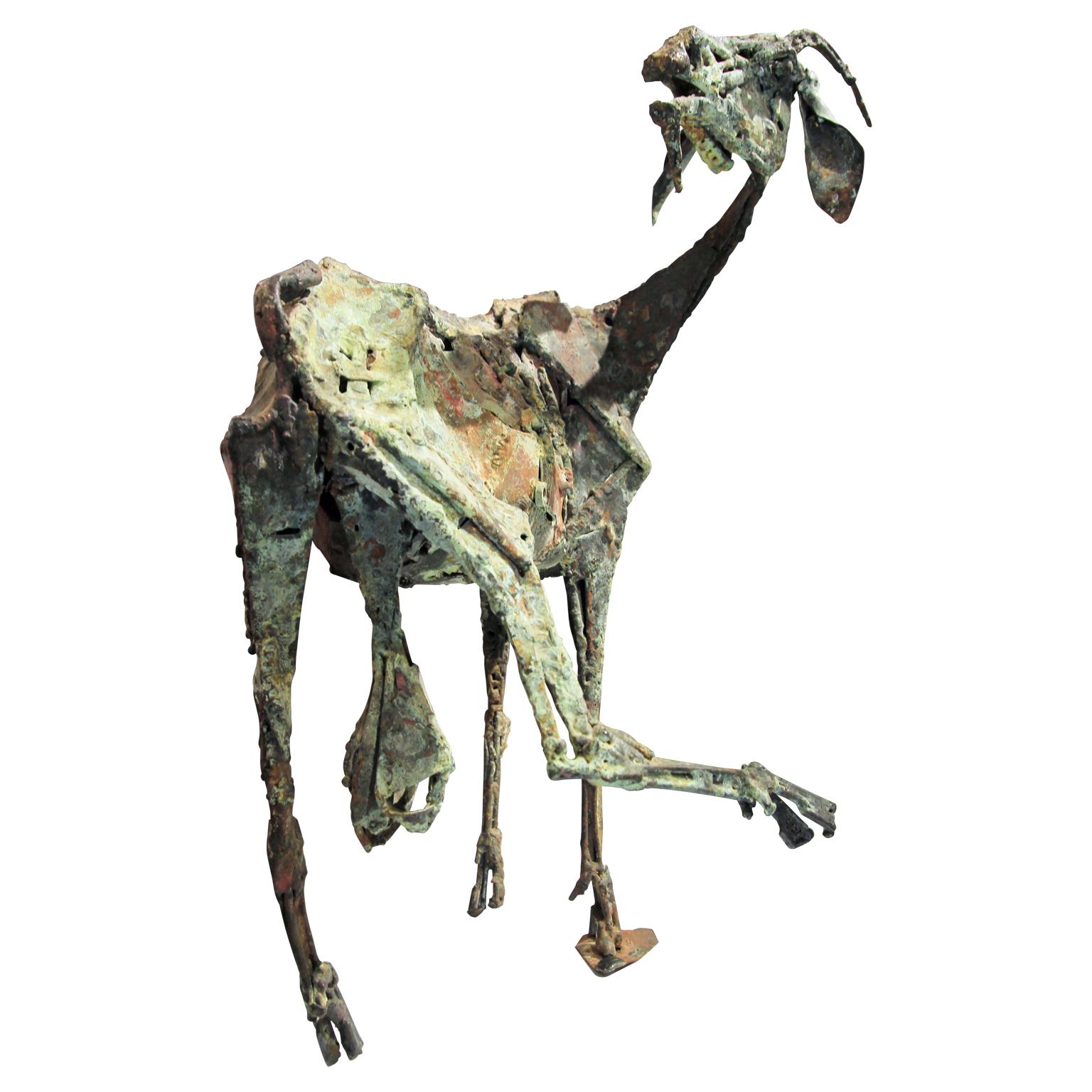 Brutalist Modern Abstract Metal Falling Goat Sculpture - Gray Figurative Sculpture by (after) Pablo Picasso