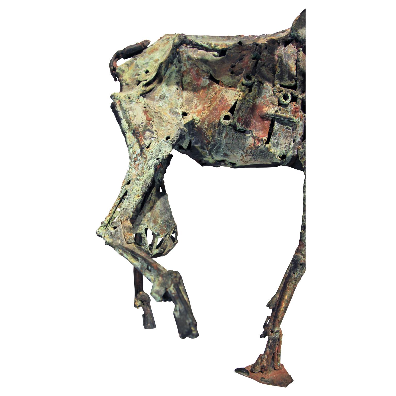 Brutalist Modern Abstract Metal Falling Goat Sculpture 1