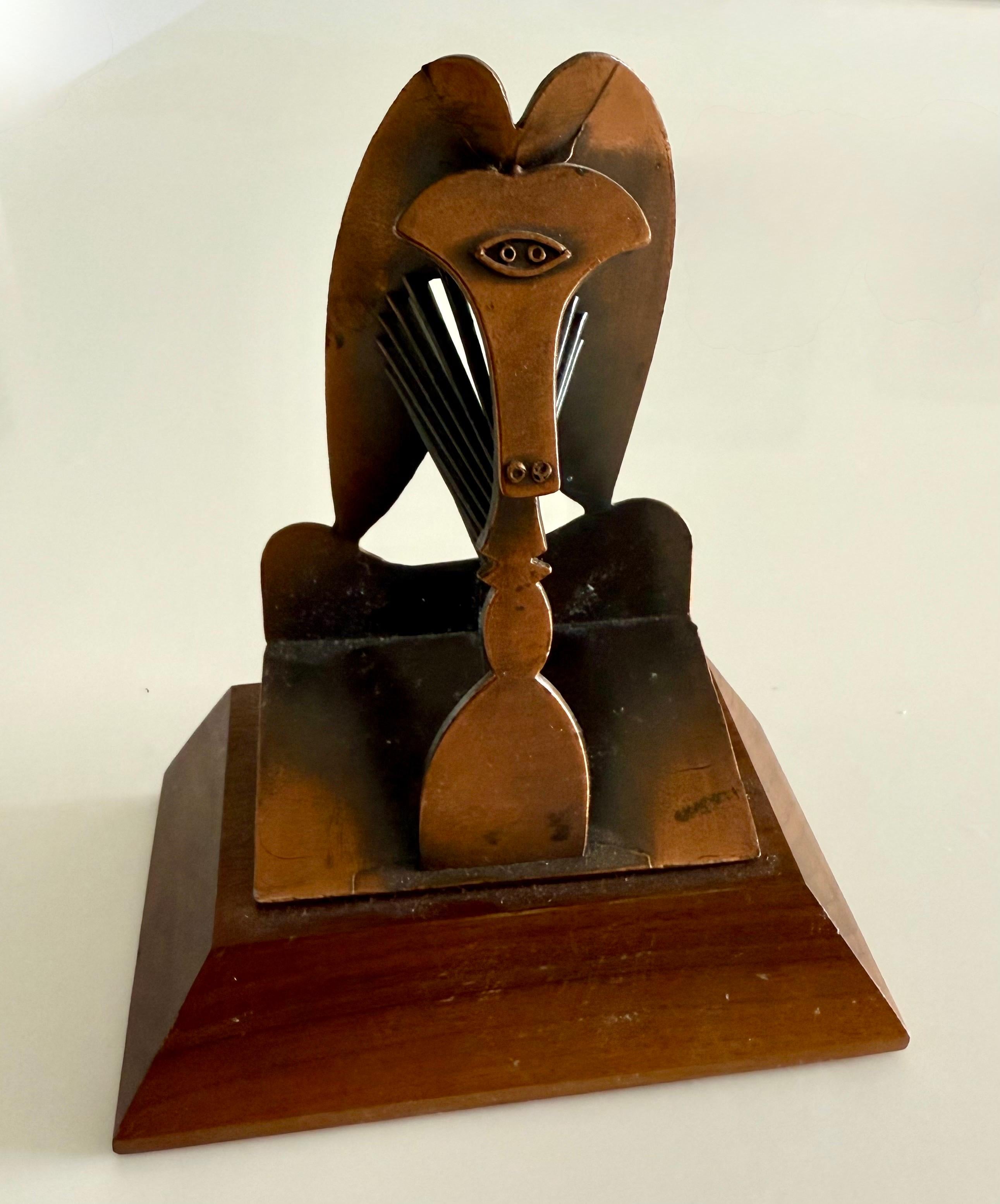 Vintage 1967 1970 Modernist Maquette Chicago Picasso Cubist Sculpture Head Metal For Sale 1