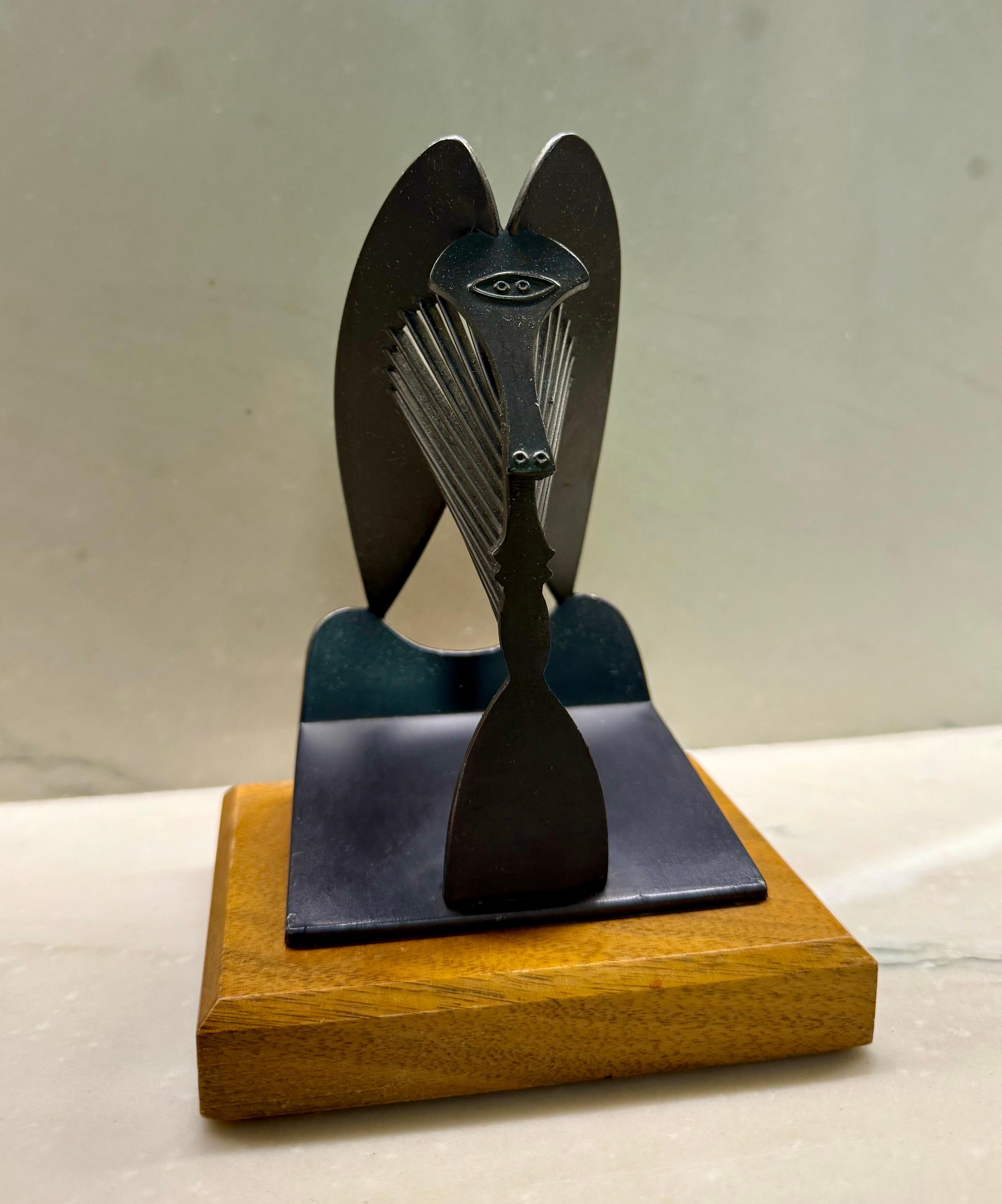 Vintage 1967 Modernist Maquette for Chicago Picasso Cubist Sculpture Head Metal - Brown Abstract Sculpture by (after) Pablo Picasso